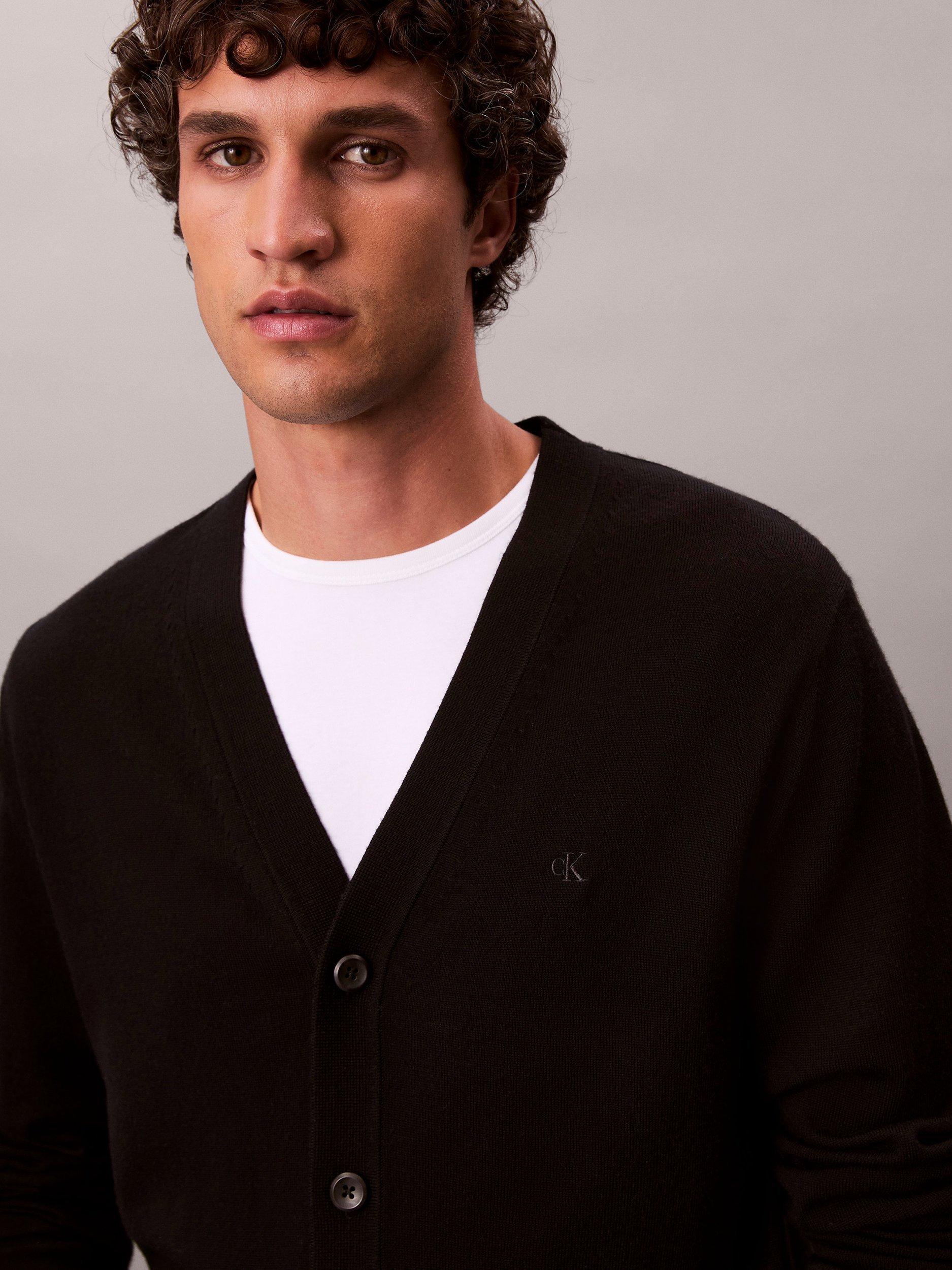 Product image 3 of 6, which shows Calvin Klein Merino Wool Cardigan, Black, S