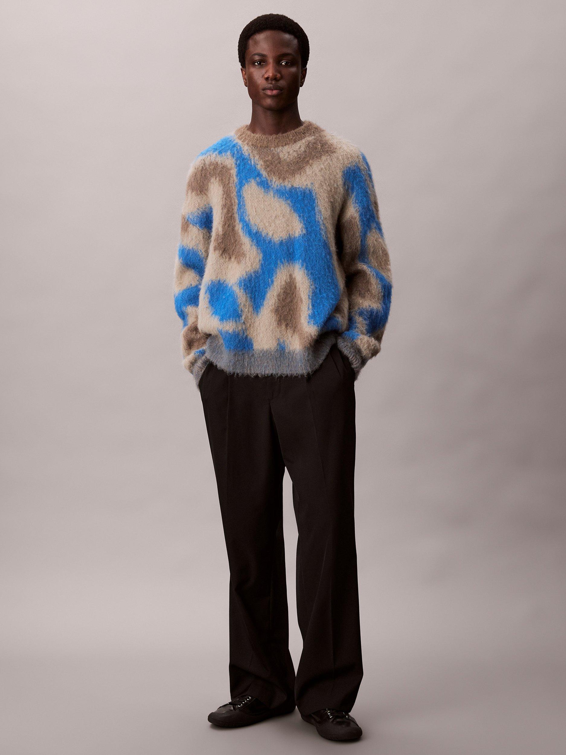 Product image 1 of 7, which shows Calvin Klein Wool Blend Patterned Jumper , Deep Water, S