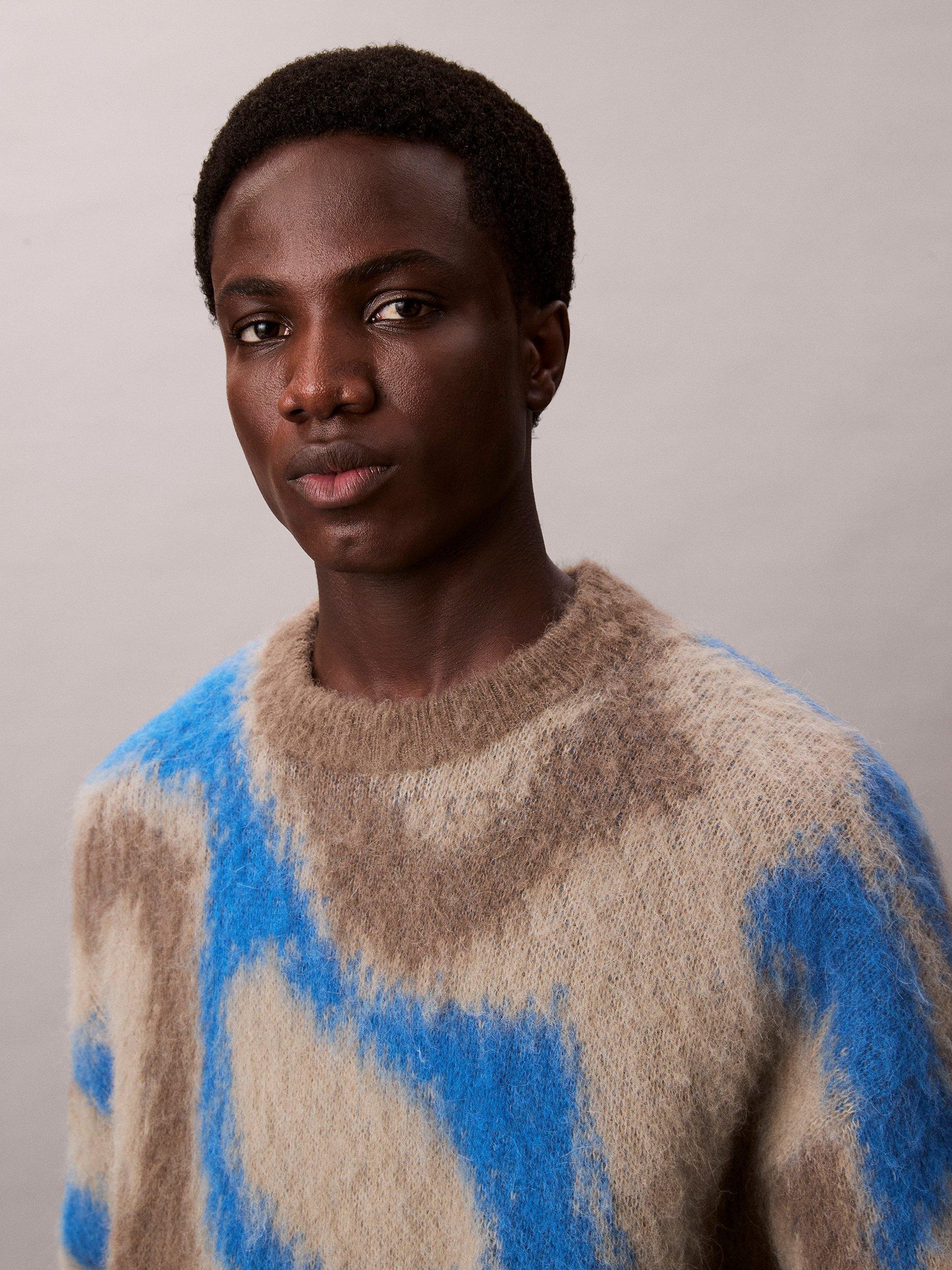 Product image 3 of 7, which shows Calvin Klein Wool Blend Patterned Jumper , Deep Water, S