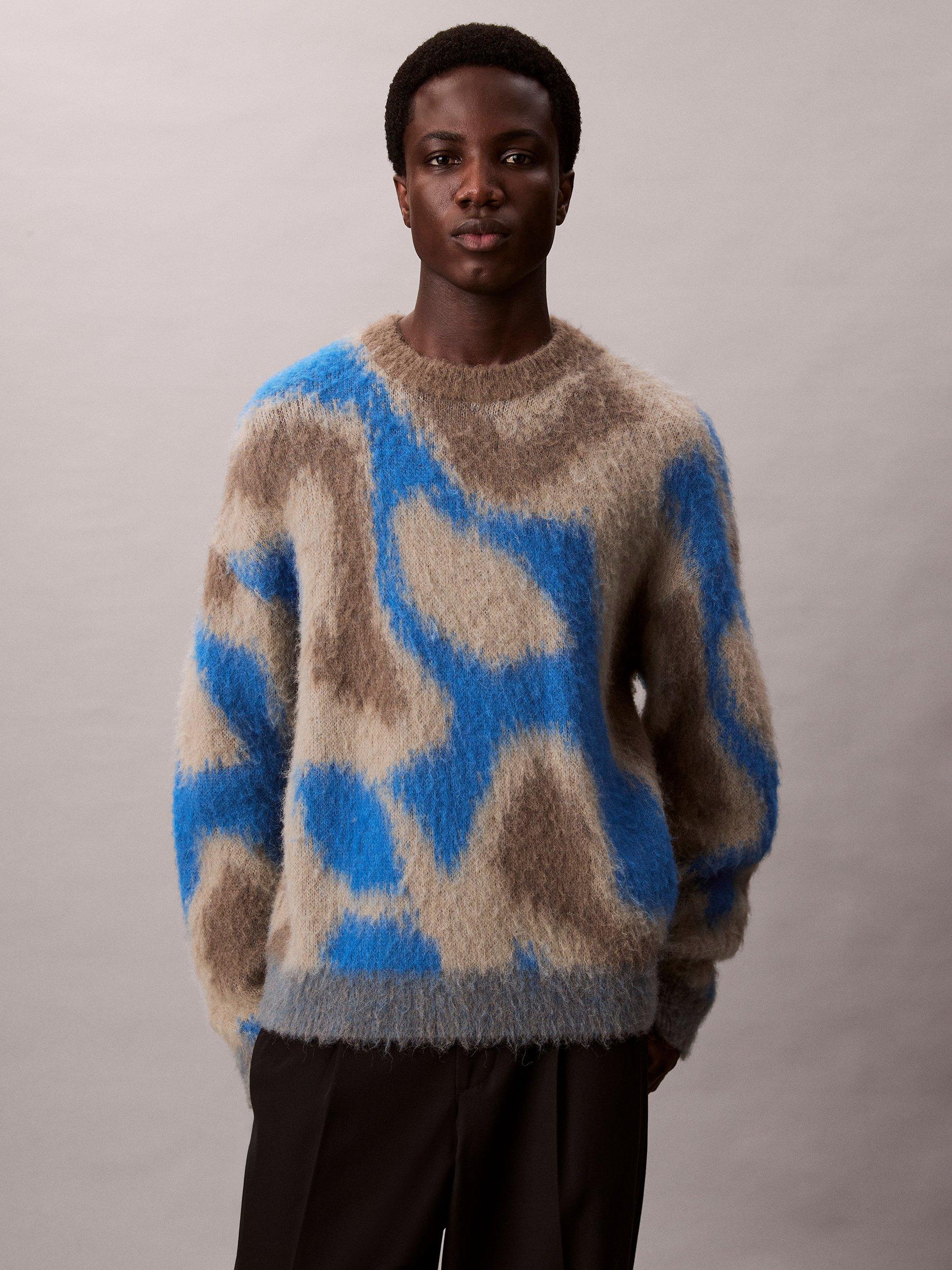 Product image 5 of 7, which shows Calvin Klein Wool Blend Patterned Jumper , Deep Water, S
