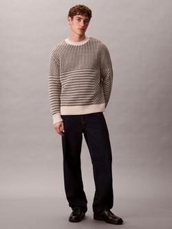 Calvin Klein Wool Blend Abstract Stripe Jumper, Taupe/Multi, Taupe/Multi