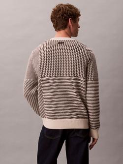 Calvin Klein Wool Blend Abstract Stripe Jumper, Taupe/Multi - view 2, Taupe/Multi