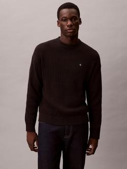 Calvin Klein Ribbed Cotton Monogram Knit Jumper, Black