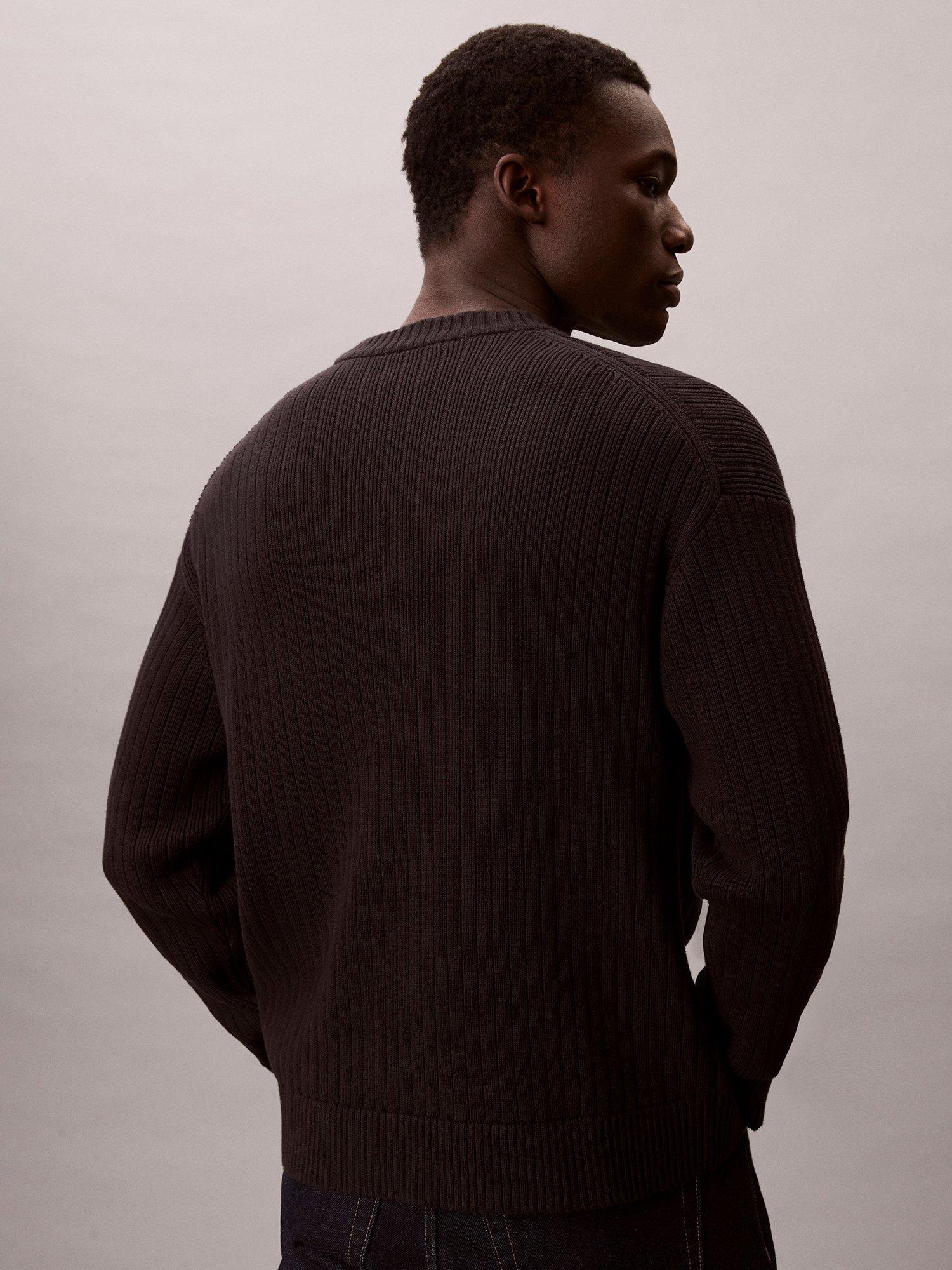 Product image 2 of 7, which shows Calvin Klein Ribbed Cotton Monogram Knit Jumper, Black, XS