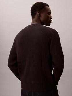 Calvin Klein Ribbed Cotton Monogram Knit Jumper - view 2, Black