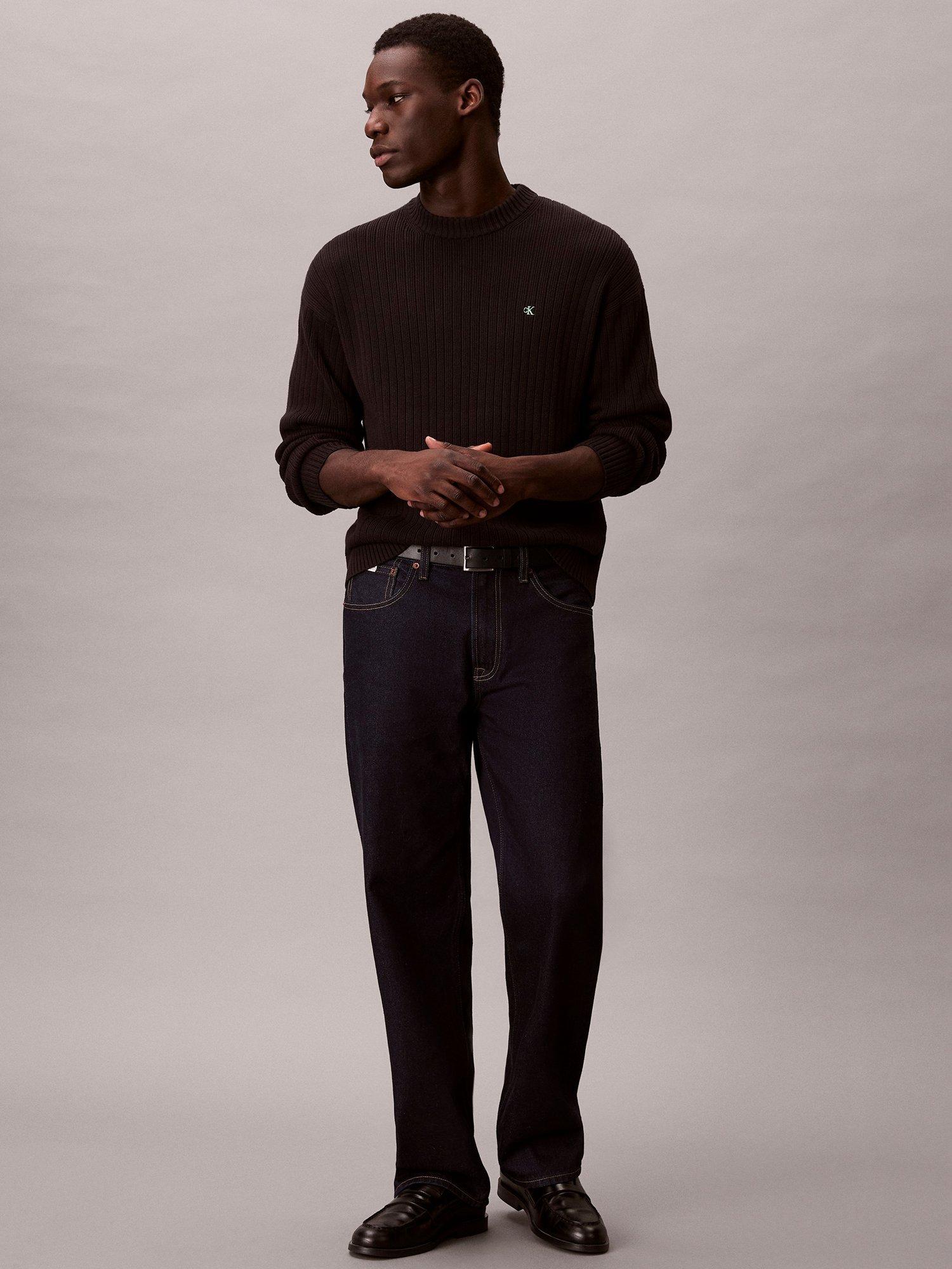 Product image 3 of 7, which shows Calvin Klein Ribbed Cotton Monogram Knit Jumper, Black, XS