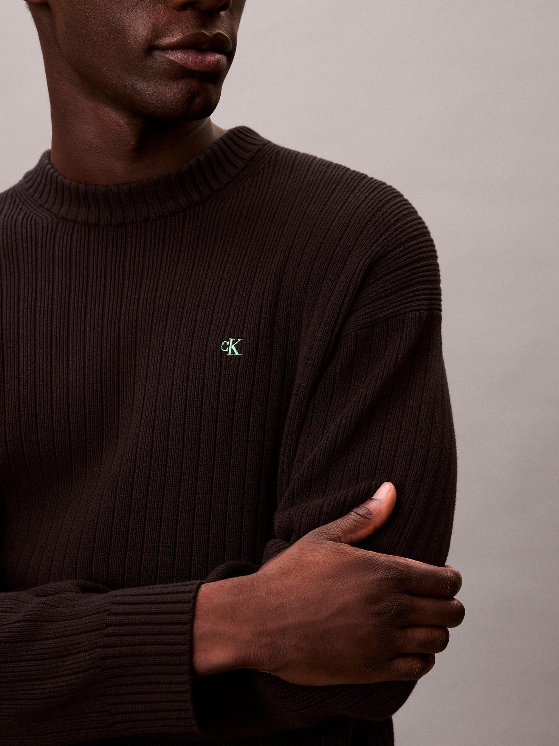 Product image 4 of 7, which shows Calvin Klein Ribbed Cotton Monogram Knit Jumper, Black, XS