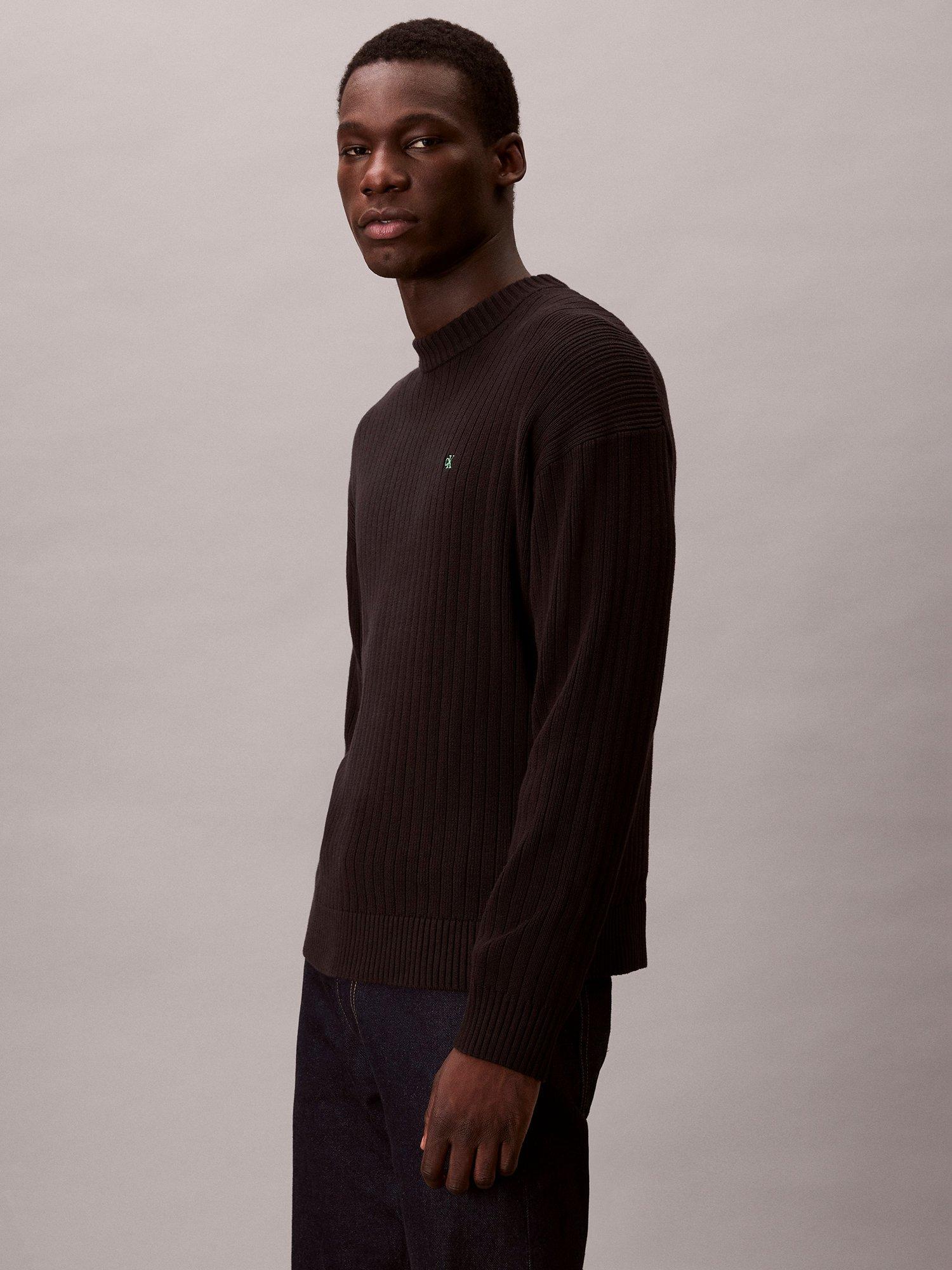 Product image 5 of 7, which shows Calvin Klein Ribbed Cotton Monogram Knit Jumper, Black, XS