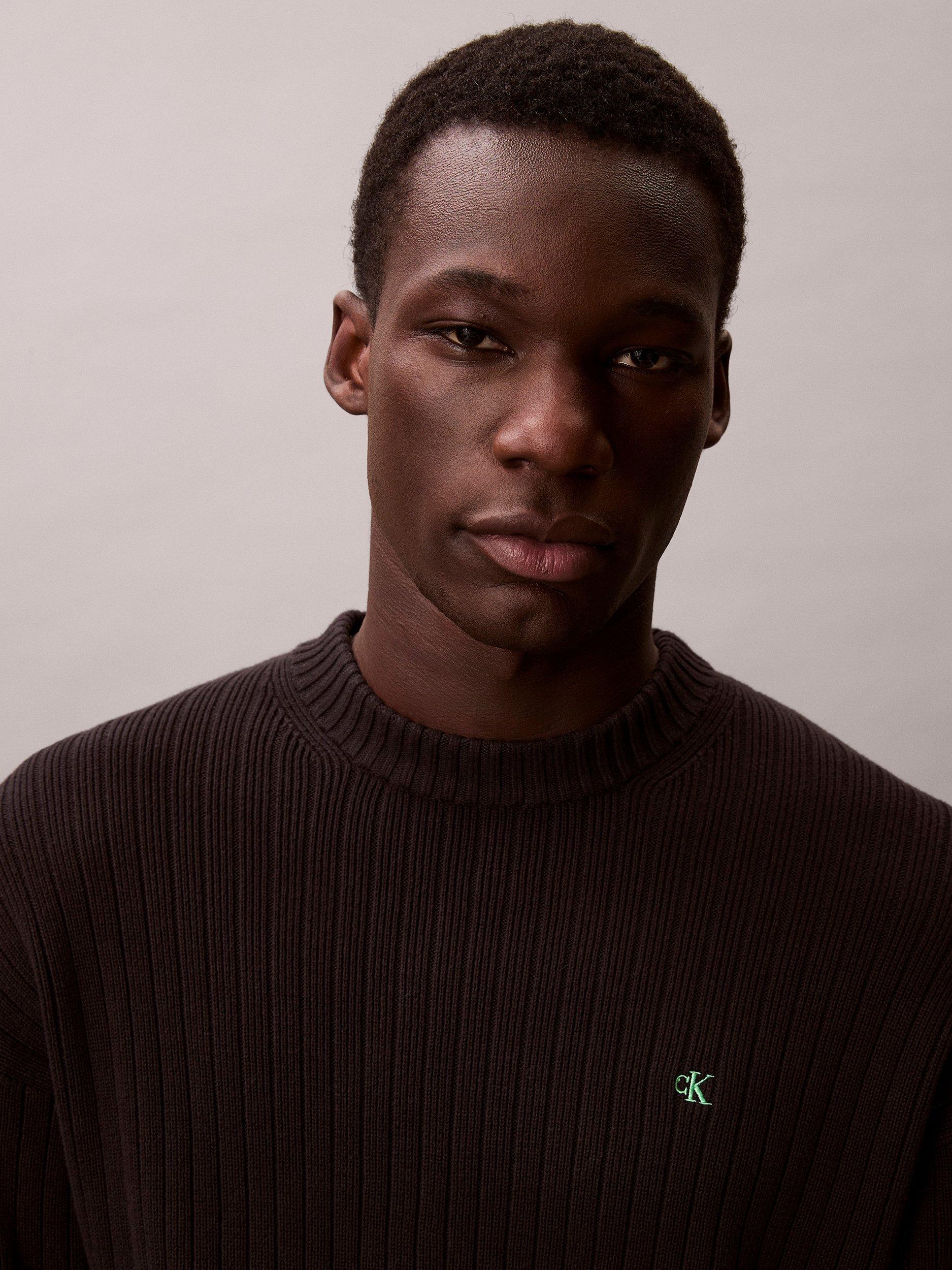 Product image 6 of 7, which shows Calvin Klein Ribbed Cotton Monogram Knit Jumper, Black, XS