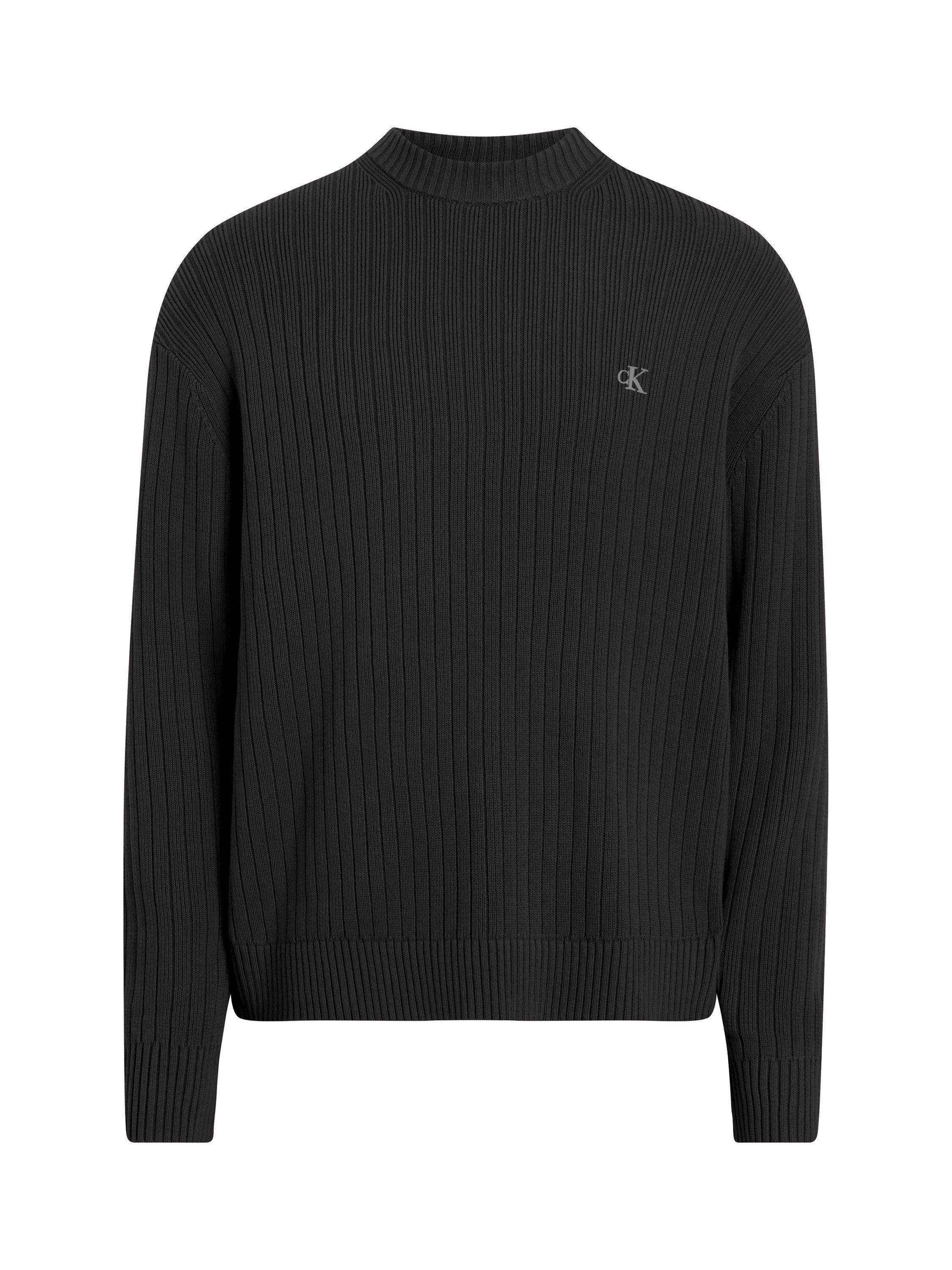Product image 7 of 7, which shows Calvin Klein Ribbed Cotton Monogram Knit Jumper, Black, XS