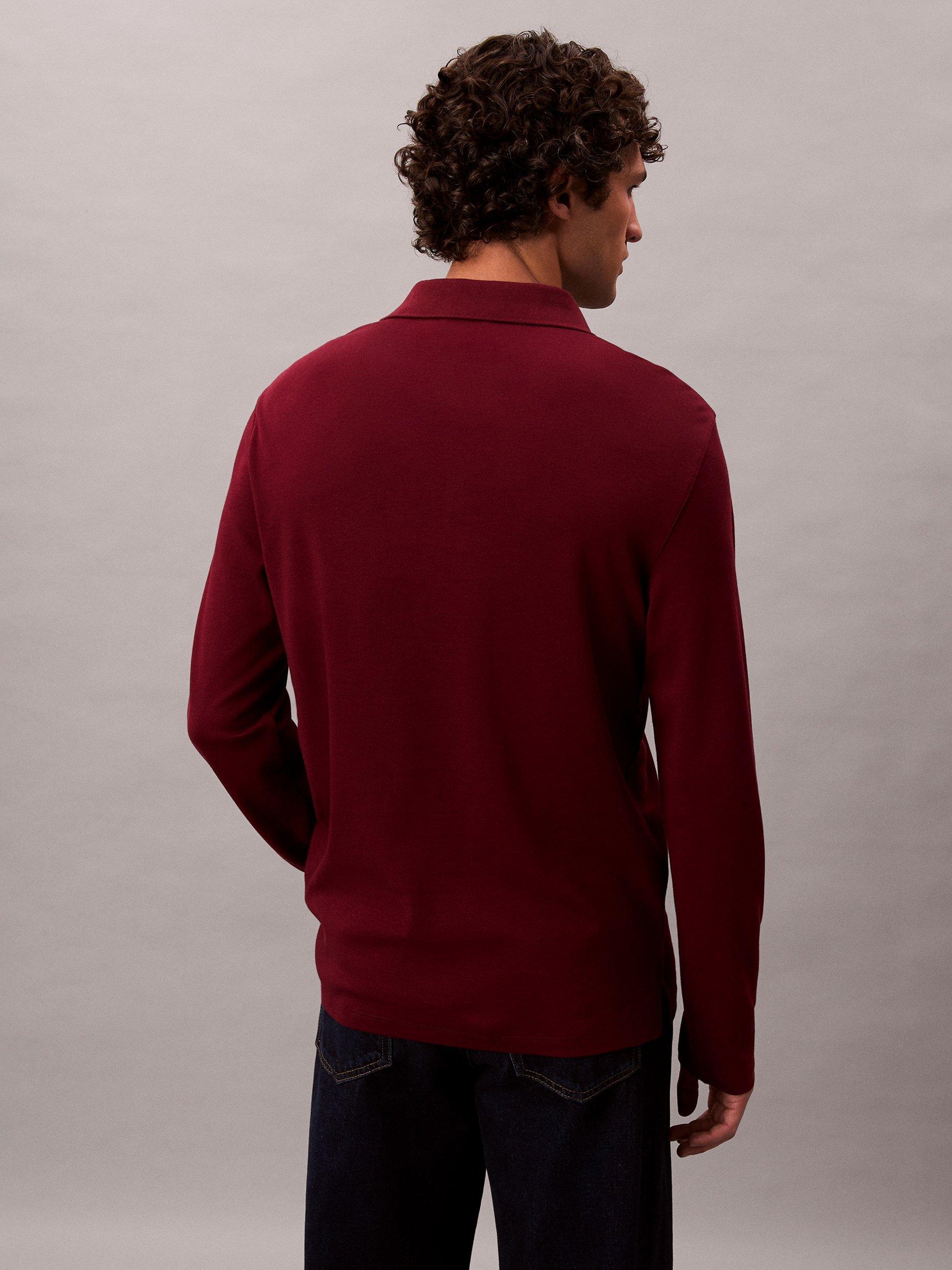 Product image 5 of 6, which shows Calvin Klein Monogram Long Sleeve Cotton Polo Shirt, Renaissance Red, M