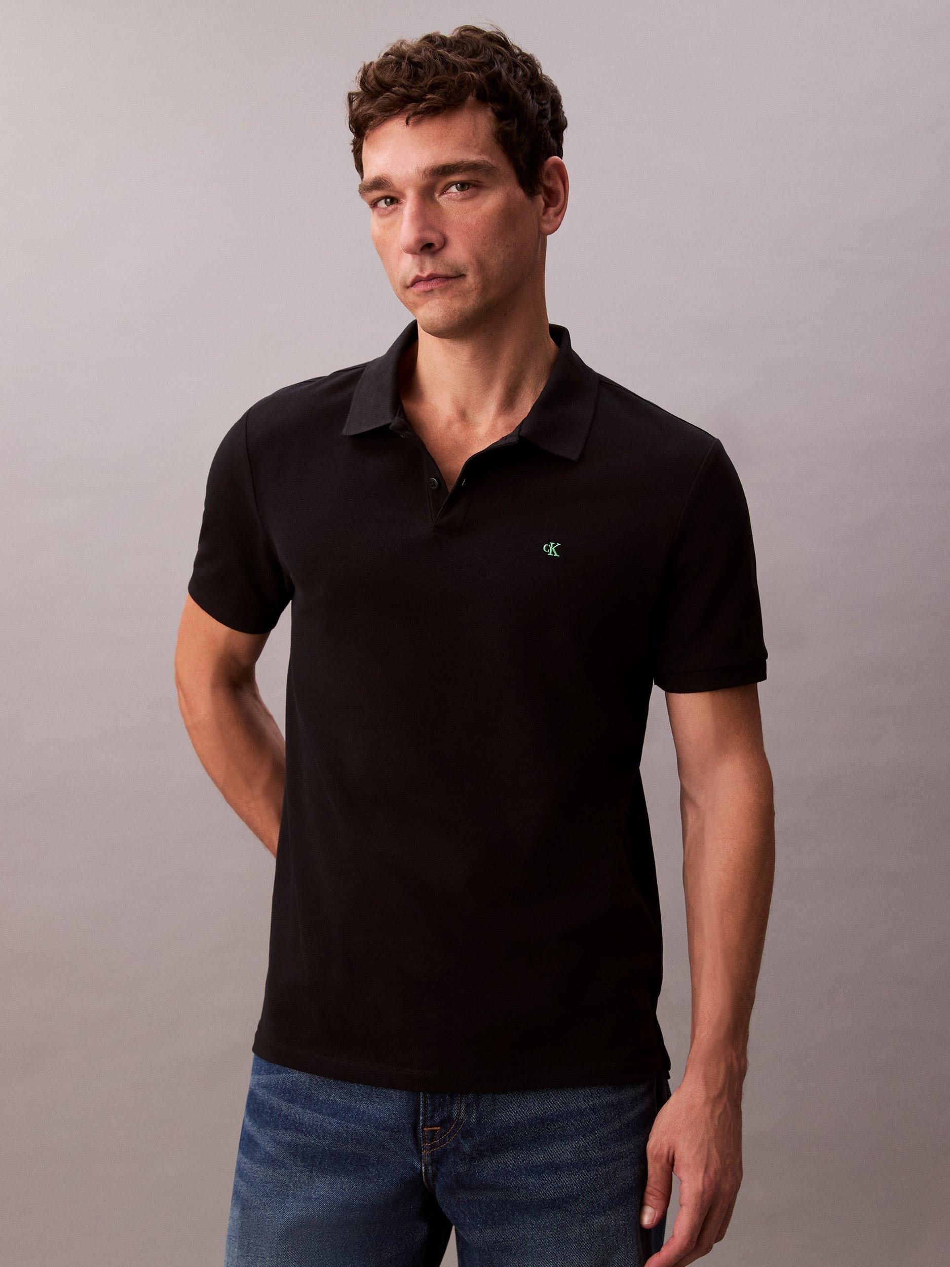 Product image 1 of 6, which shows Calvin Klein Monogram Cotton Polo Shirt, Black, XS