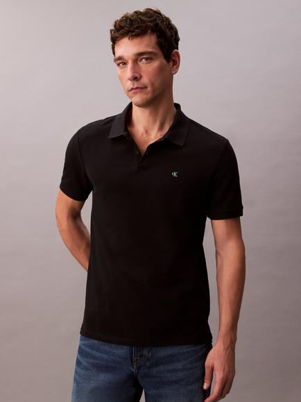 Calvin Klein Monogram Cotton Polo Shirt, Black