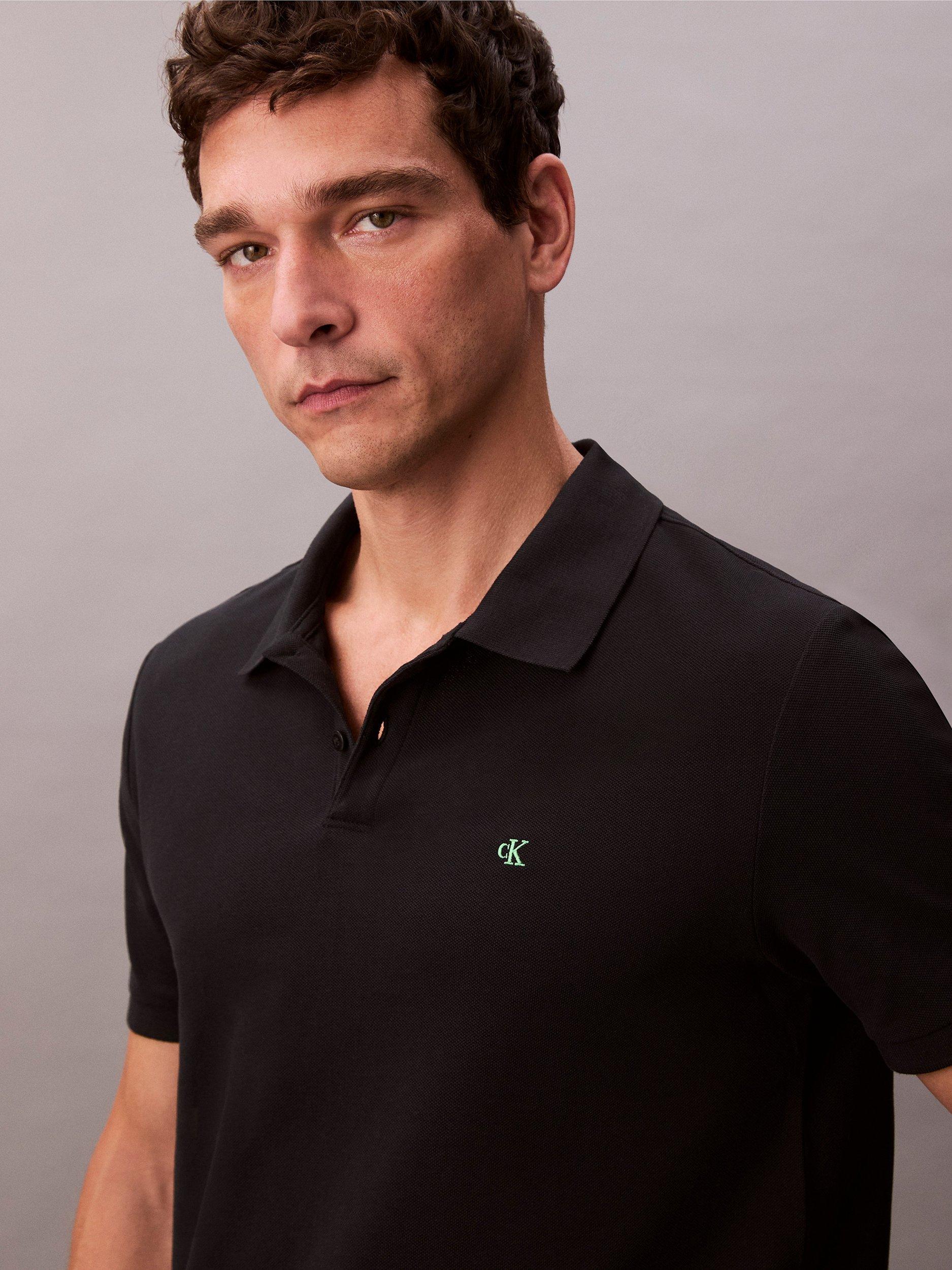 Product image 3 of 6, which shows Calvin Klein Monogram Cotton Polo Shirt, Black, XS