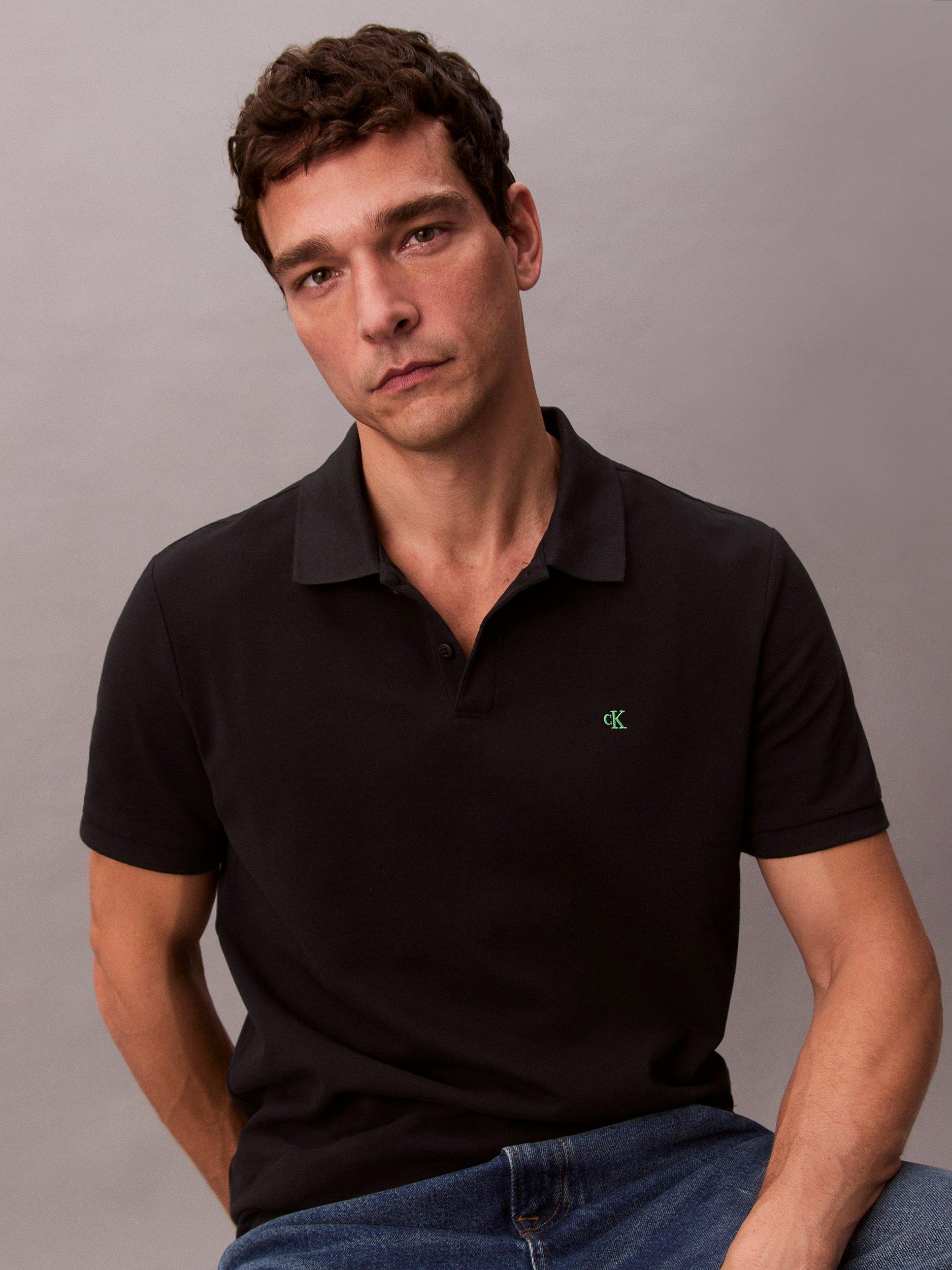 Product image 5 of 6, which shows Calvin Klein Monogram Cotton Polo Shirt, Black, XS