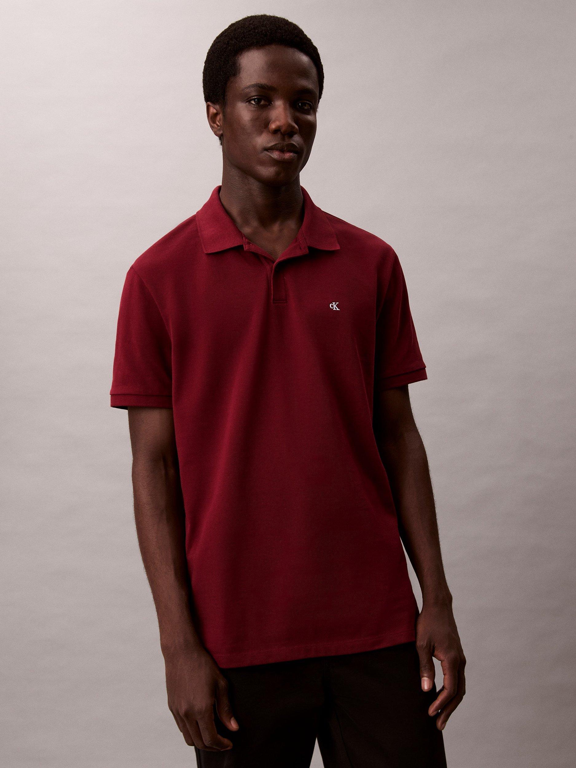 Product image 1 of 2, which shows Calvin Klein Monogram Cotton Polo Shirt, Renaissance Red, XS