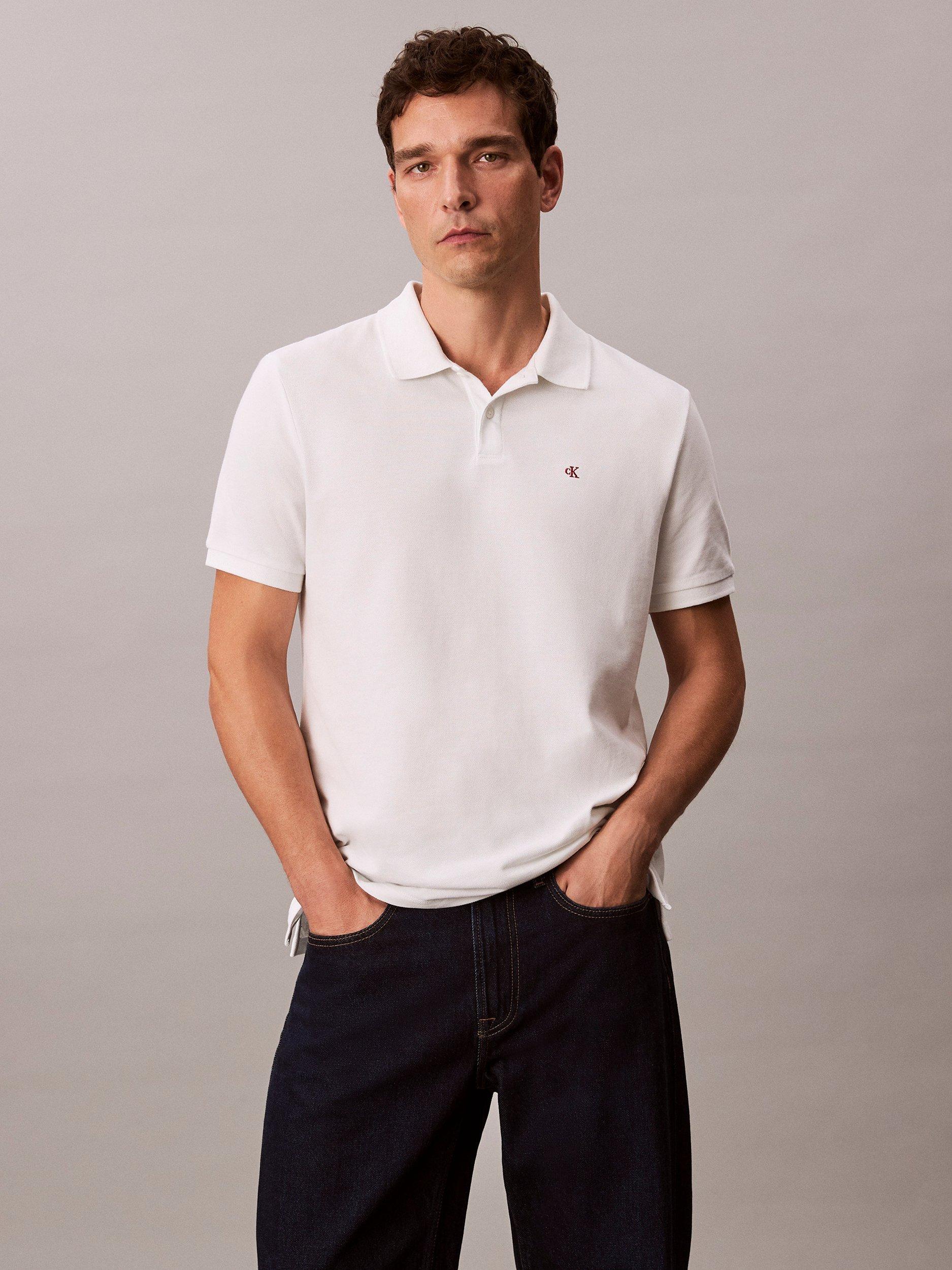 Product image 1 of 7, which shows Calvin Klein Monogram Cotton Polo Shirt, Blanc De Blanc, XS