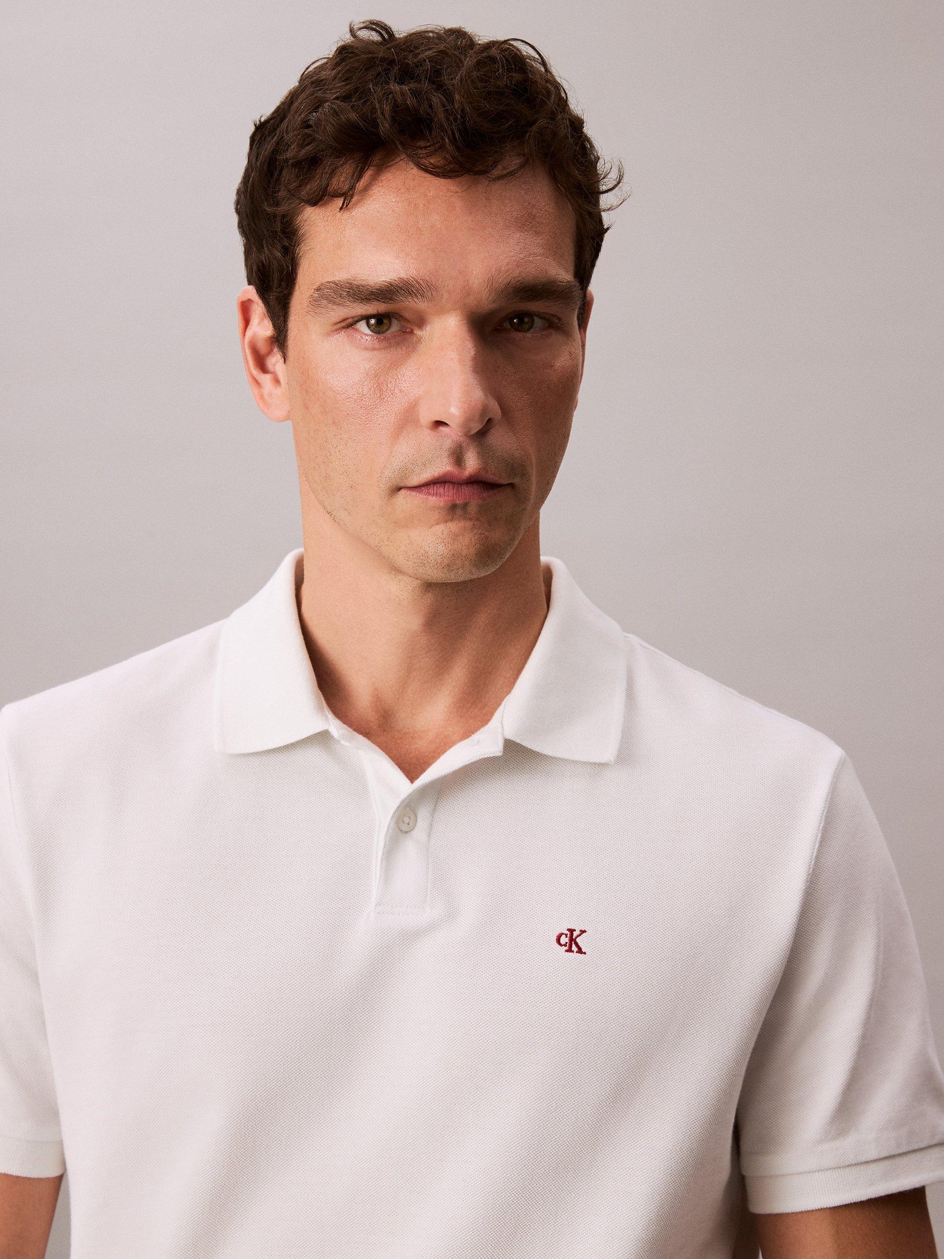 Product image 2 of 7, which shows Calvin Klein Monogram Cotton Polo Shirt, Blanc De Blanc, XS