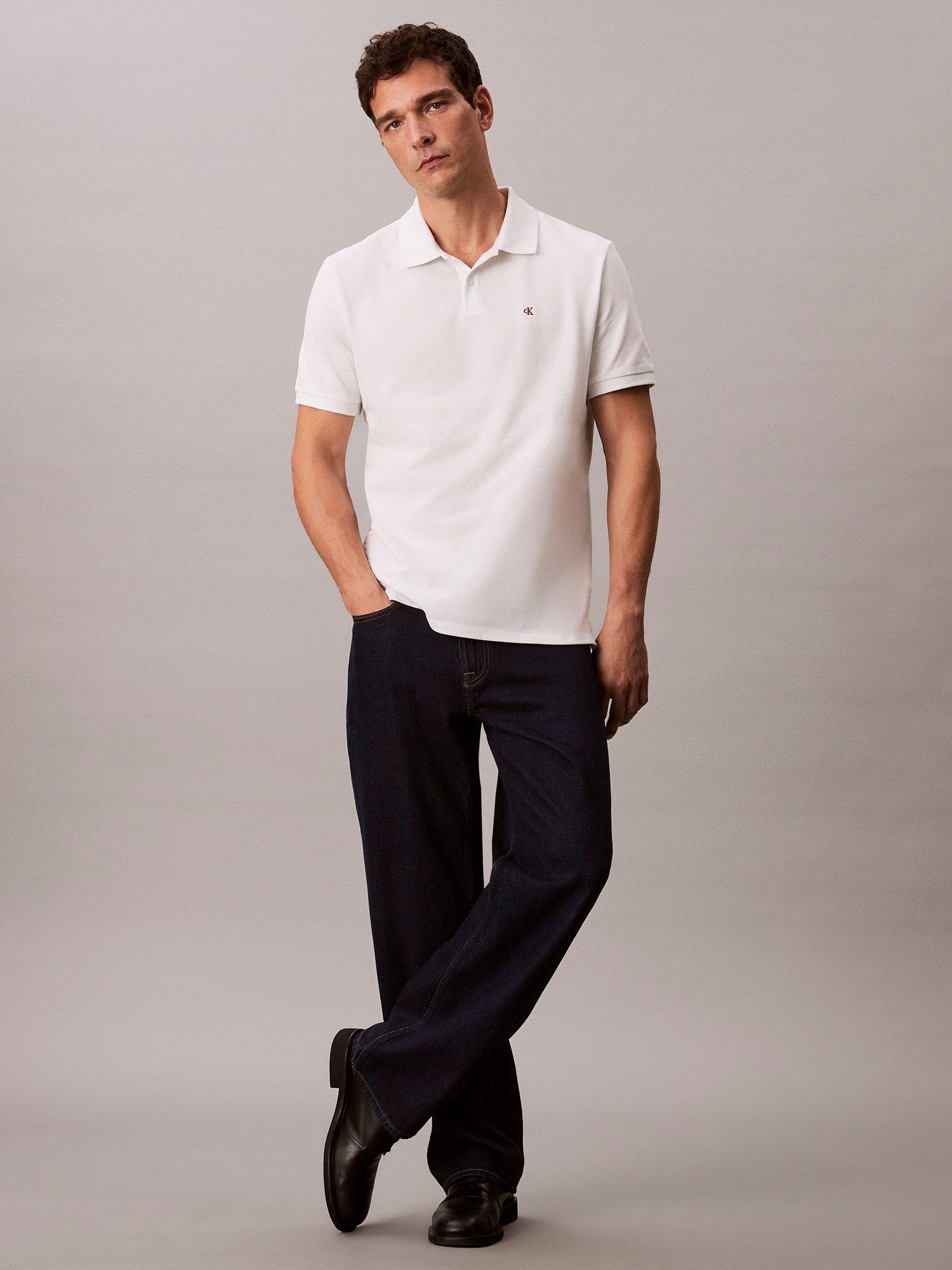 Product image 3 of 7, which shows Calvin Klein Monogram Cotton Polo Shirt, Blanc De Blanc, XS