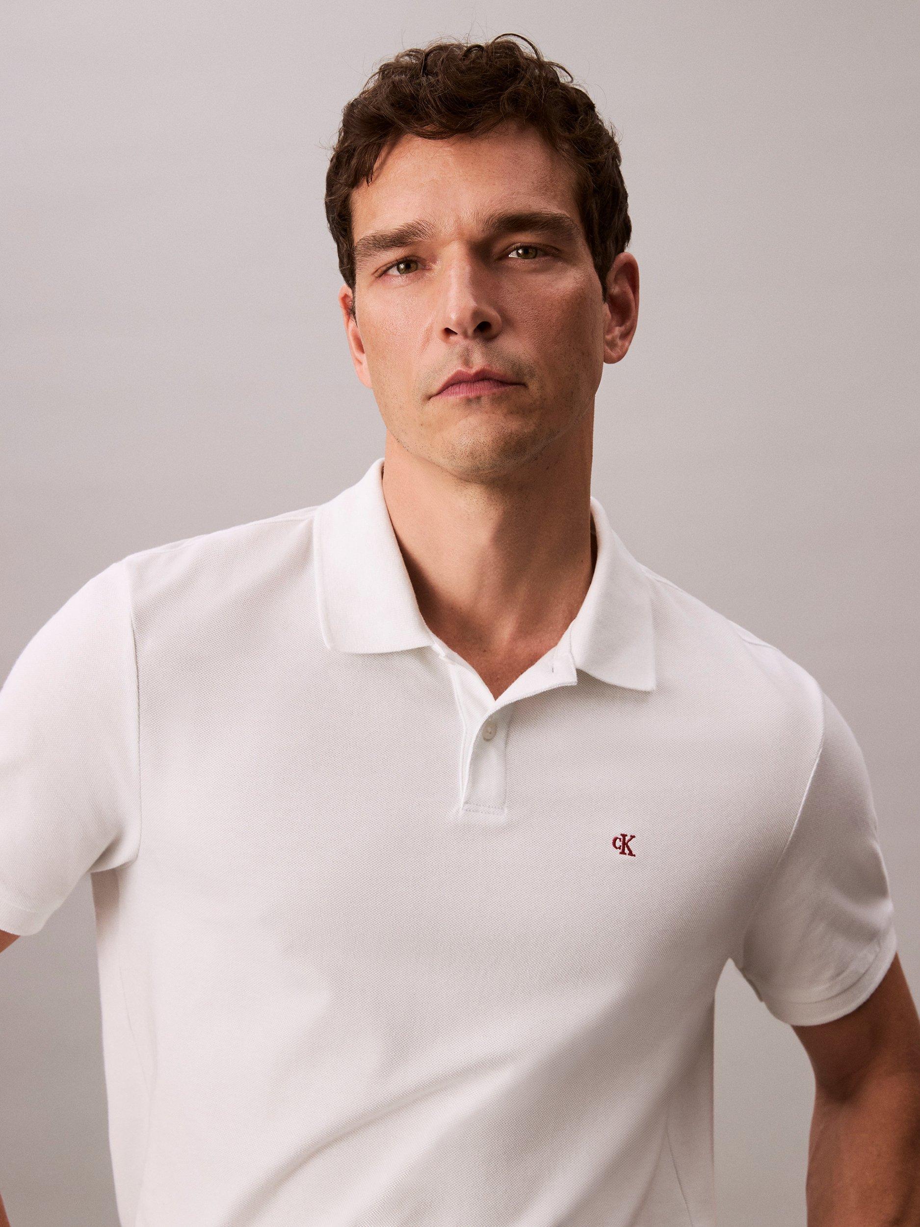 Product image 5 of 7, which shows Calvin Klein Monogram Cotton Polo Shirt, Blanc De Blanc, XS