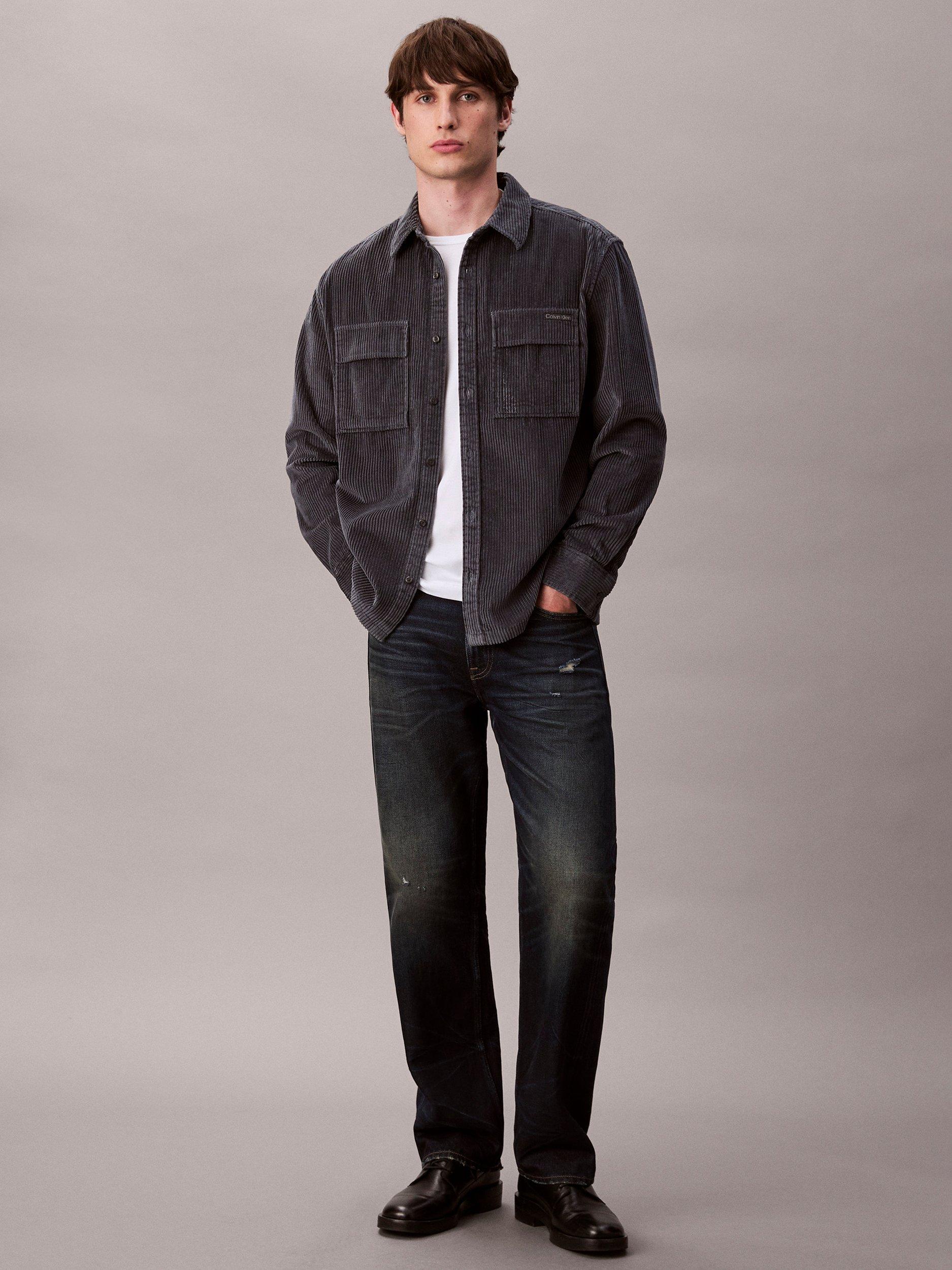 Product image 1 of 6, which shows Calvin Klein Cotton Corduroy Regular Fit Overshirt, Harlem Night Blue, XS