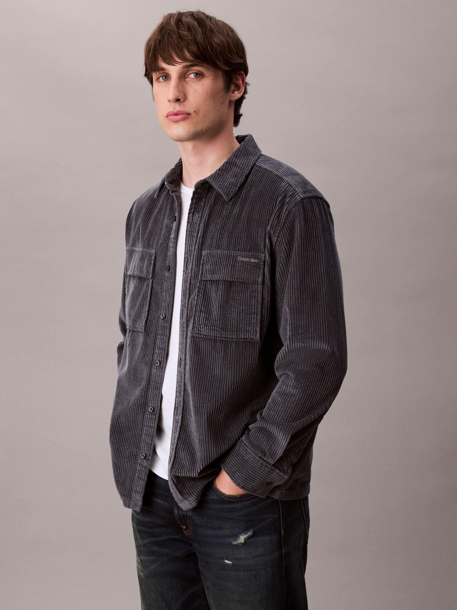 Product image 3 of 6, which shows Calvin Klein Cotton Corduroy Regular Fit Overshirt, Harlem Night Blue, XS