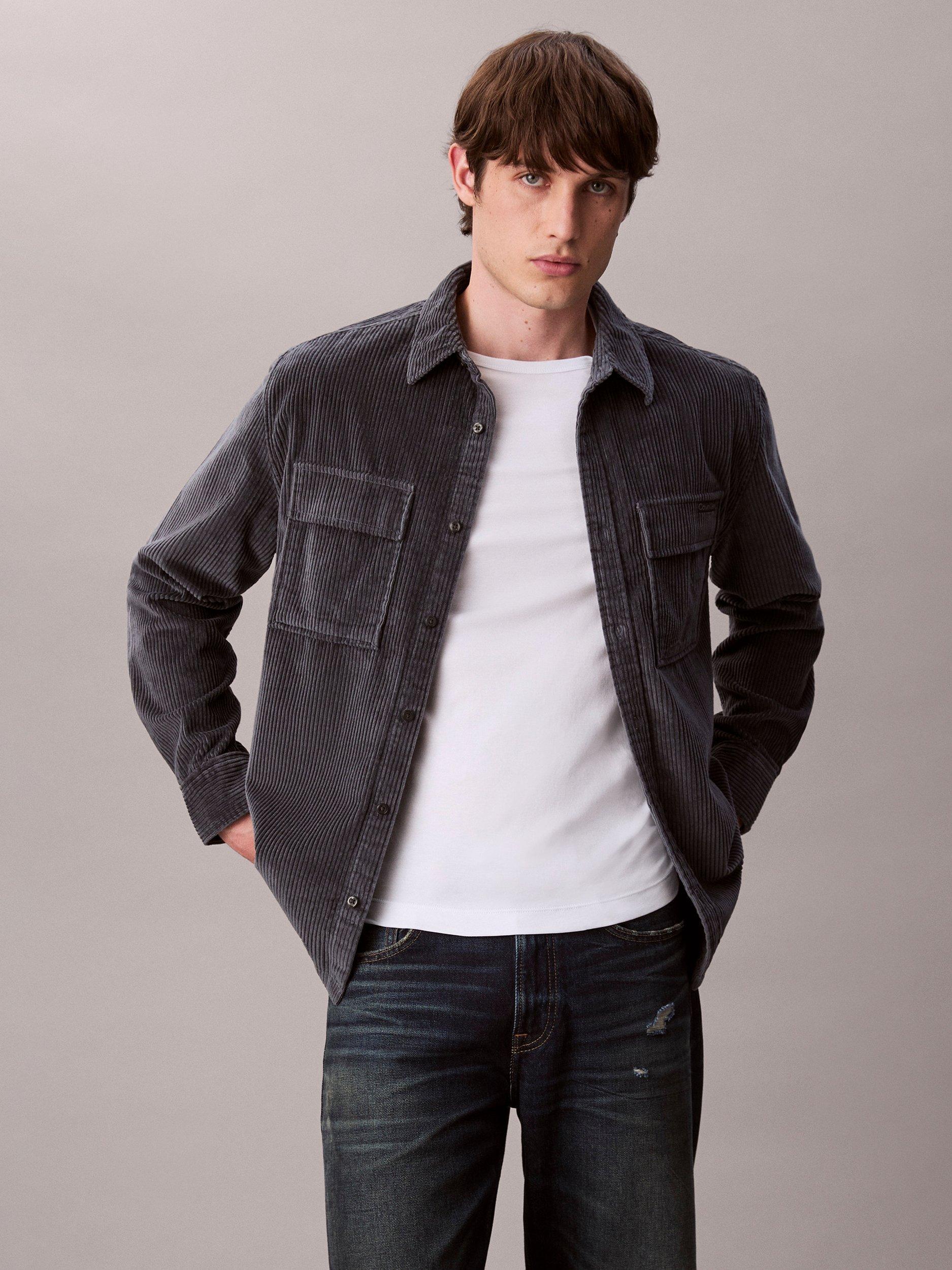 Product image 5 of 6, which shows Calvin Klein Cotton Corduroy Regular Fit Overshirt, Harlem Night Blue, XS