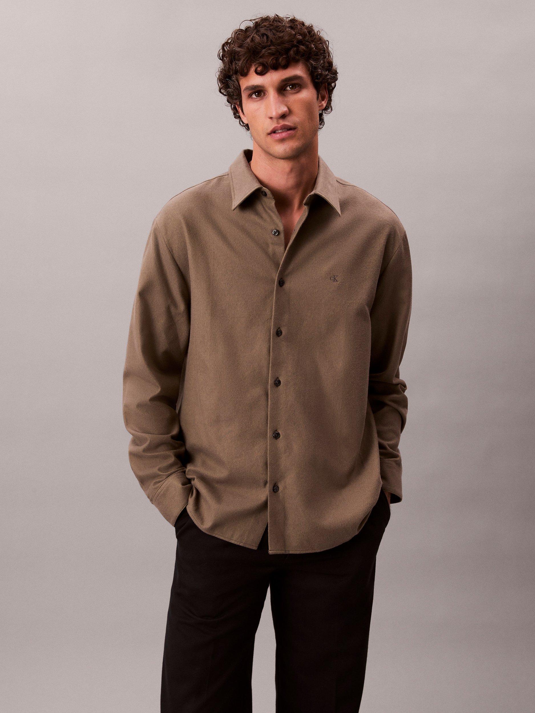 Product image 1 of 5, which shows Calvin Klein Monogram Cotton Shirt, Beluga, S