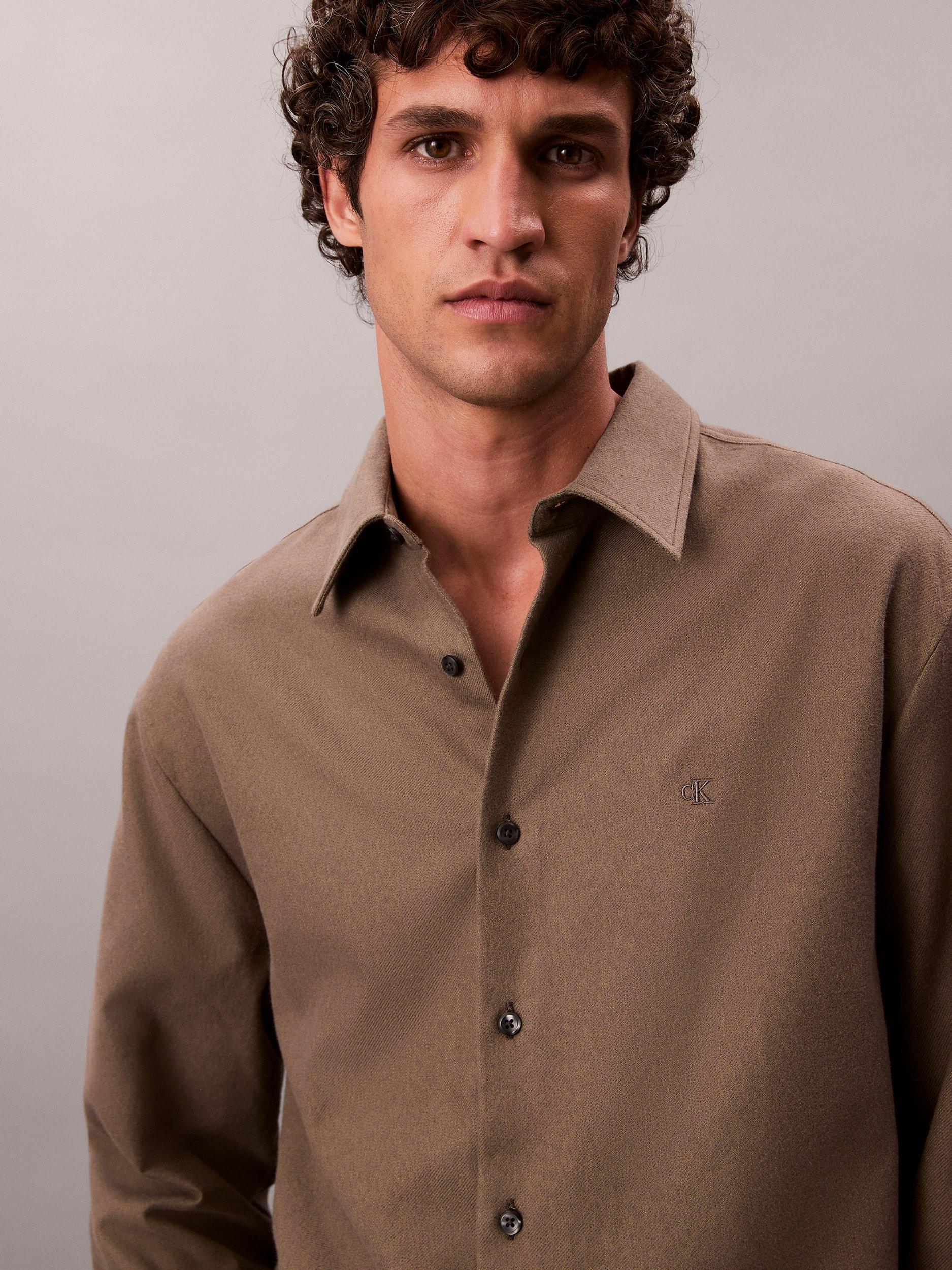 Product image 3 of 5, which shows Calvin Klein Monogram Cotton Shirt, Beluga, S