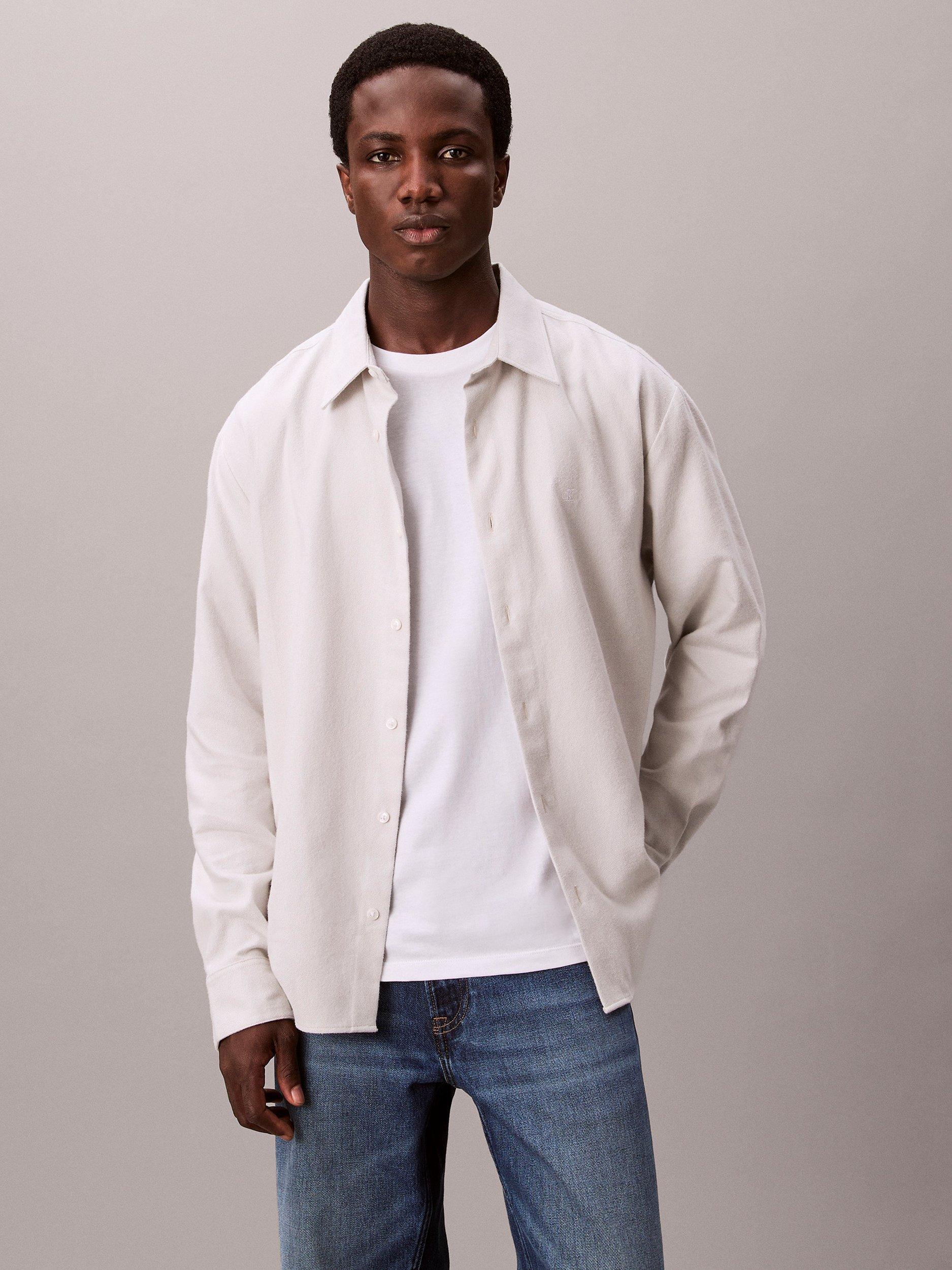 Product image 5 of 6, which shows Calvin Klein Cotton Regular Fit Melange Shirt, Harbor Mist, M