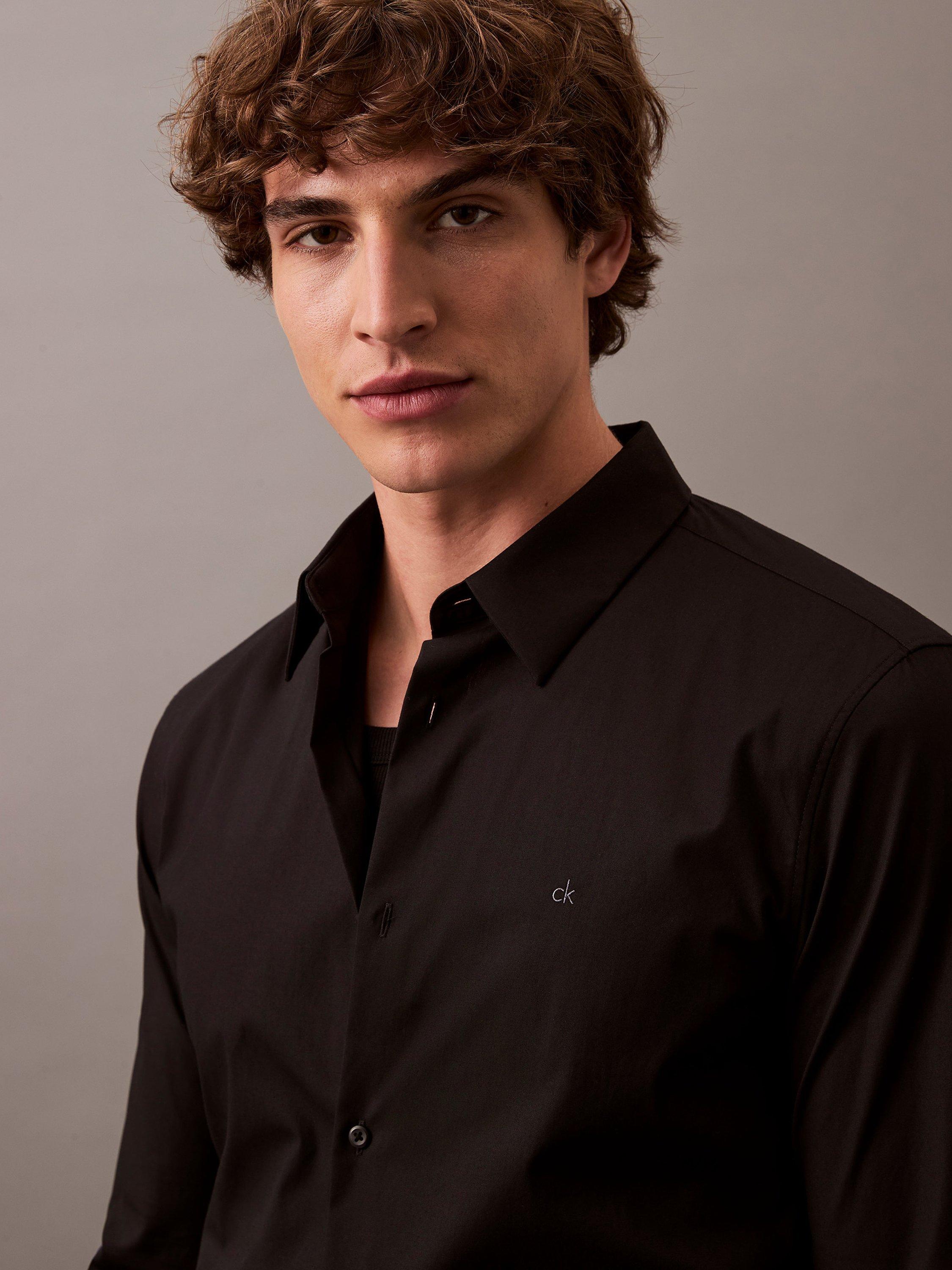 Product image 3 of 6, which shows Calvin Klein Monogram Cotton Blend Shirt, Black, XS