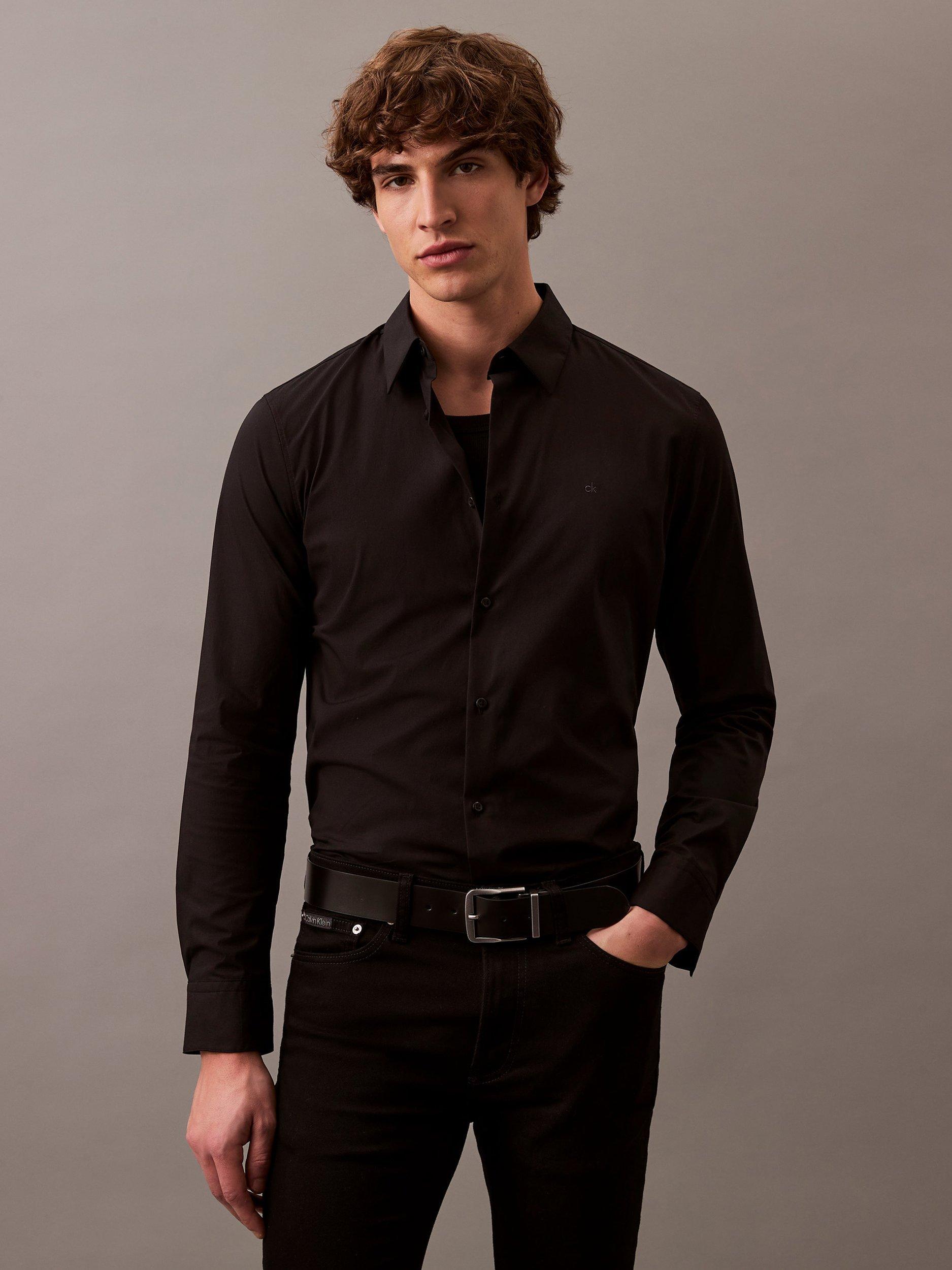 Product image 5 of 6, which shows Calvin Klein Monogram Cotton Blend Shirt, Black, XS