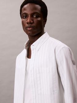 Calvin Klein Stripe Cotton Blend Oxford Shirt - view 2, Brilliant White