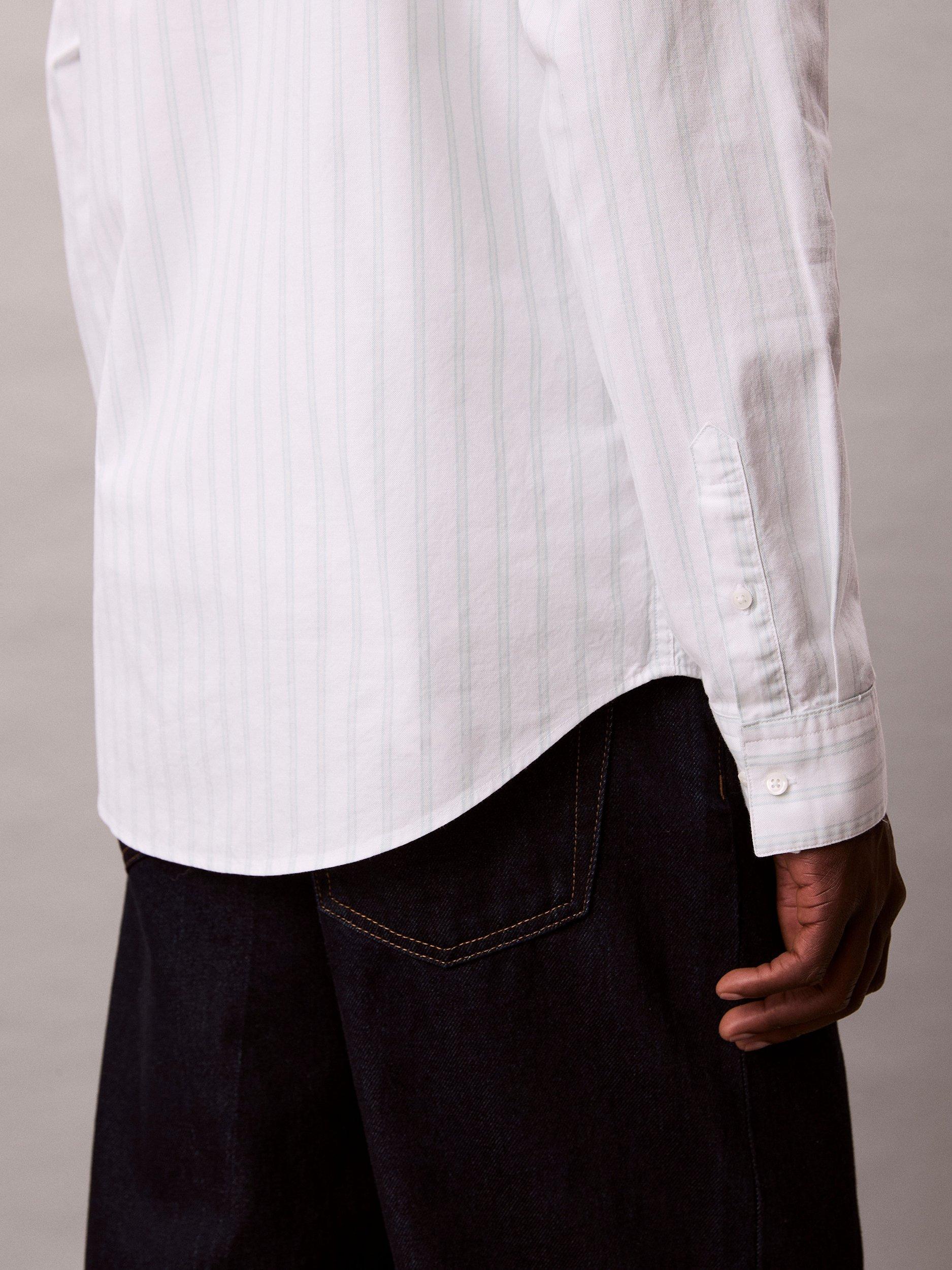 Product image 4 of 6, which shows Calvin Klein Stripe Cotton Blend Oxford Shirt, Brilliant White, L