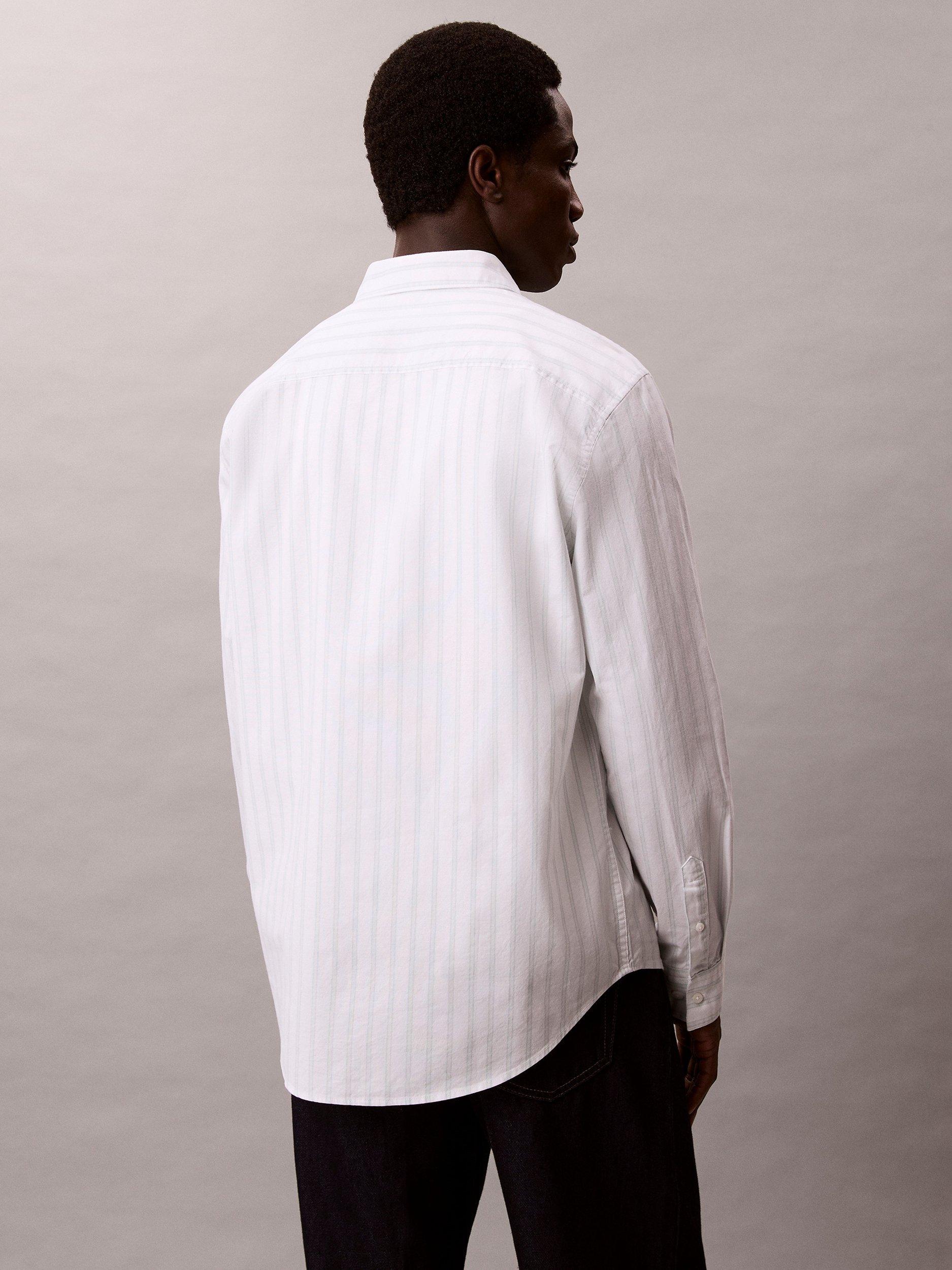Product image 5 of 6, which shows Calvin Klein Stripe Cotton Blend Oxford Shirt, Brilliant White, L