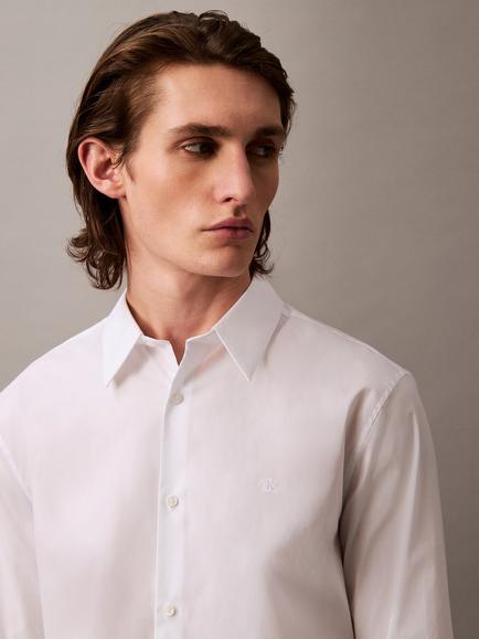Calvin Klein Monogram Cotton Blend Shirt - view 2, Brilliant White