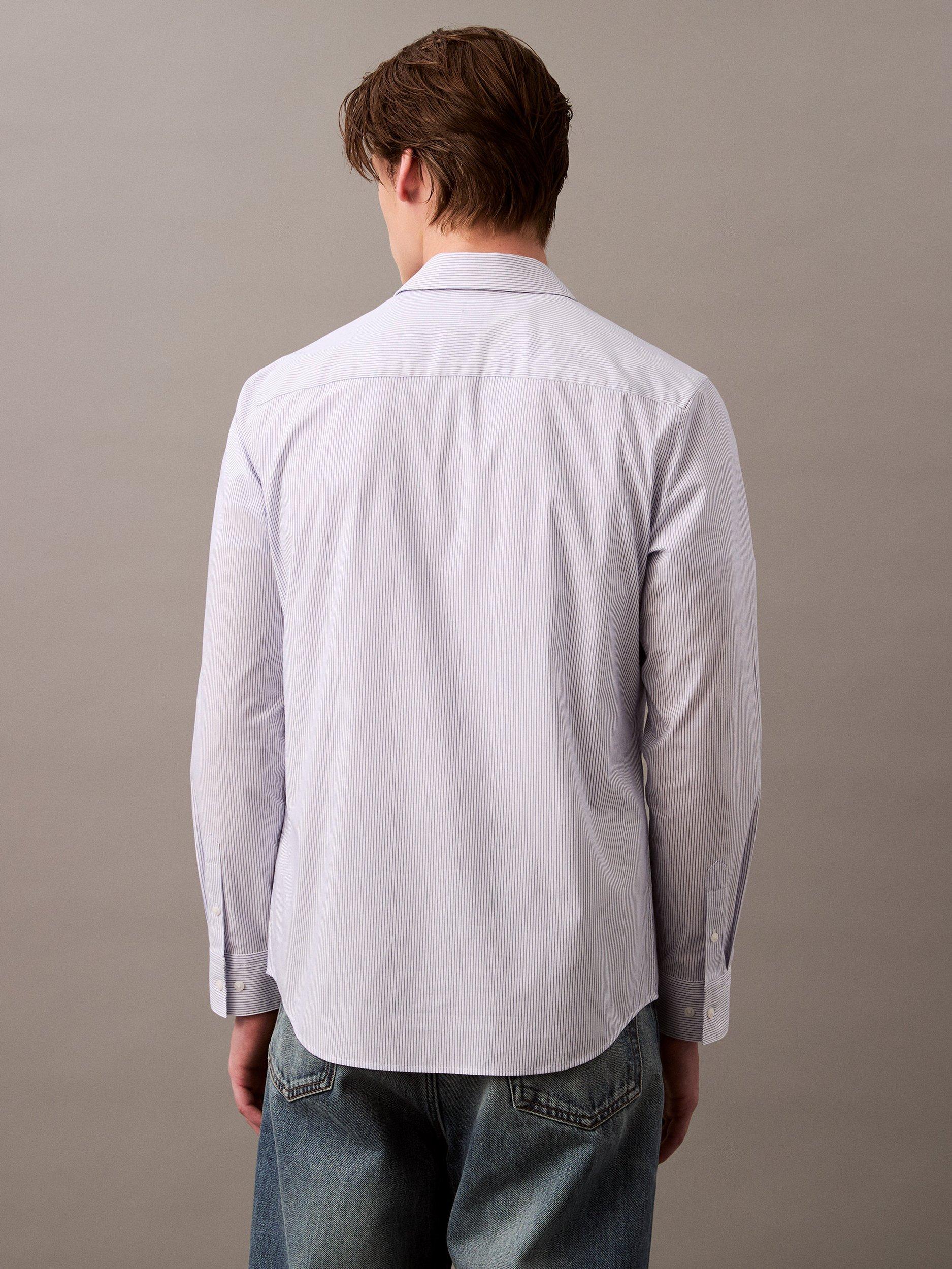 Product image 4 of 6, which shows Calvin Klein Cotton Blend Regular Fit Thin Stripe Shirt, Dazzling Blue, S