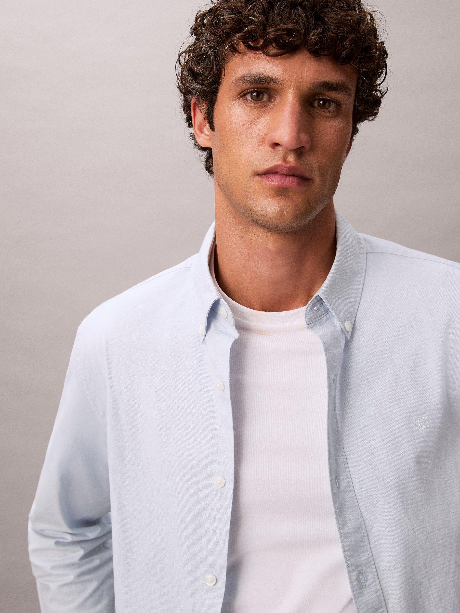 Product image 3 of 5, which shows Calvin Klein Monogram Cotton Blend Oxford Shirt, Plein Air, XS