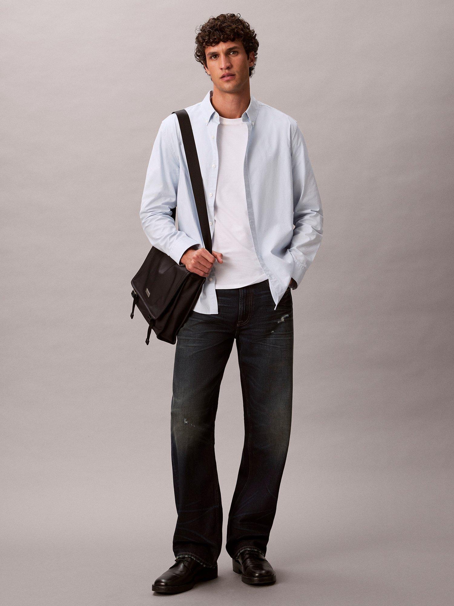 Product image 4 of 5, which shows Calvin Klein Monogram Cotton Blend Oxford Shirt, Plein Air, XS