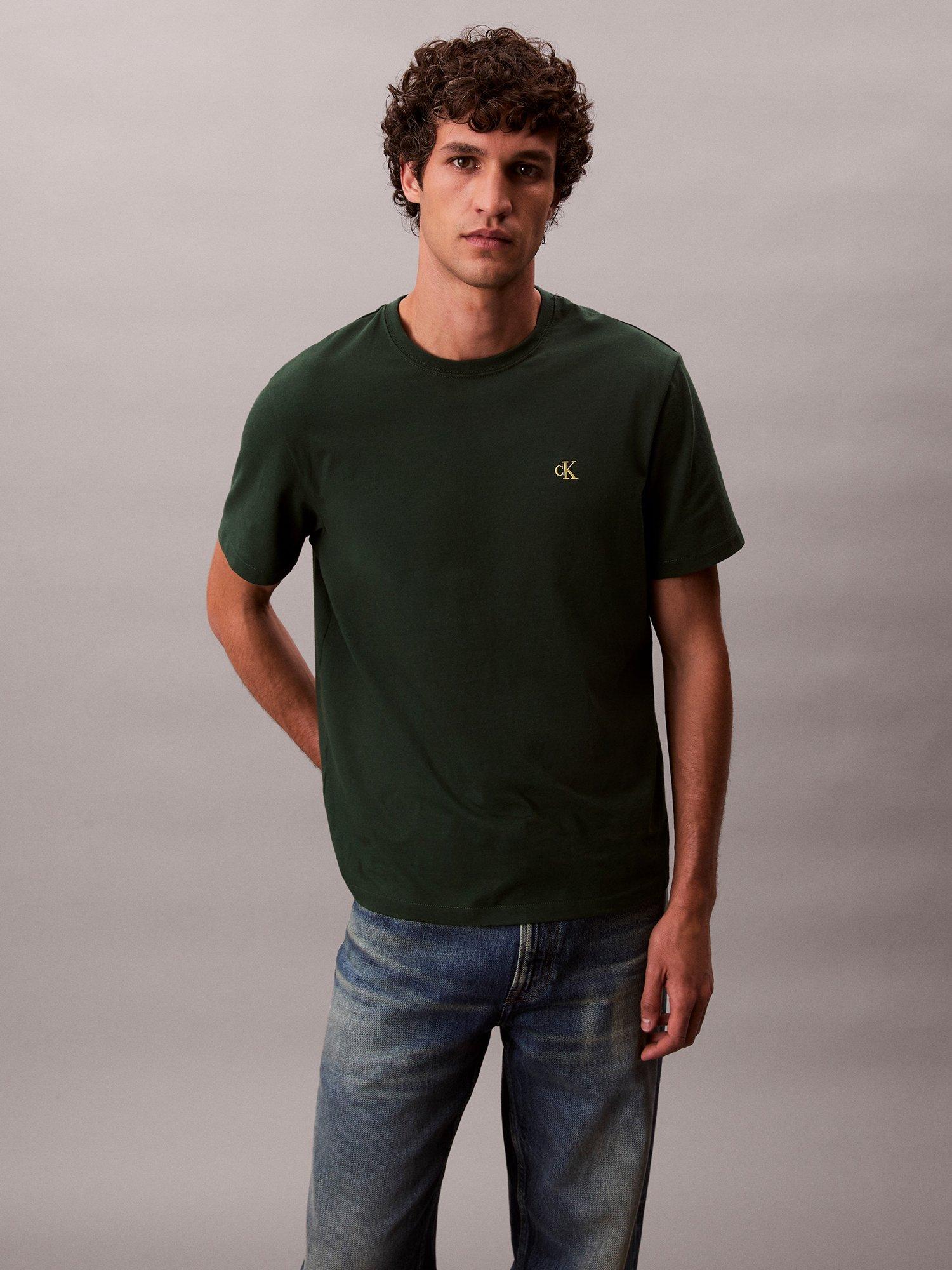 Product image 3 of 6, which shows Calvin Klein Crew Neck Monogram Cotton T-Shirt, Sycamore, XS