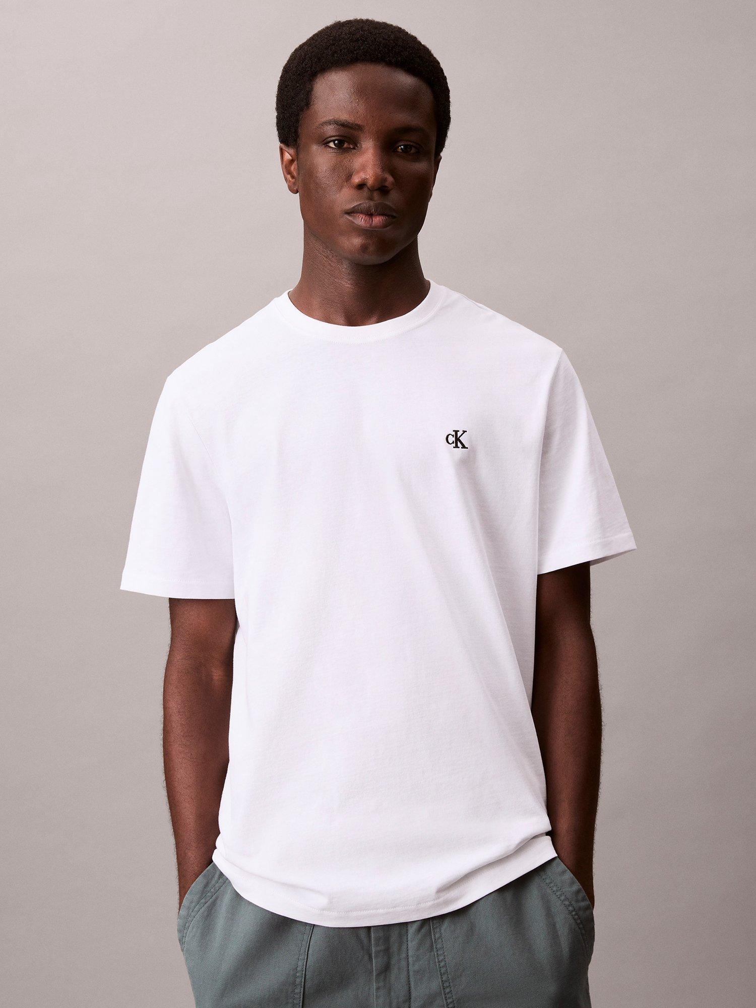 Product image 1 of 6, which shows Calvin Klein Cotton Easy Regular Fit Monogram T-Shirt, Bright White, XS