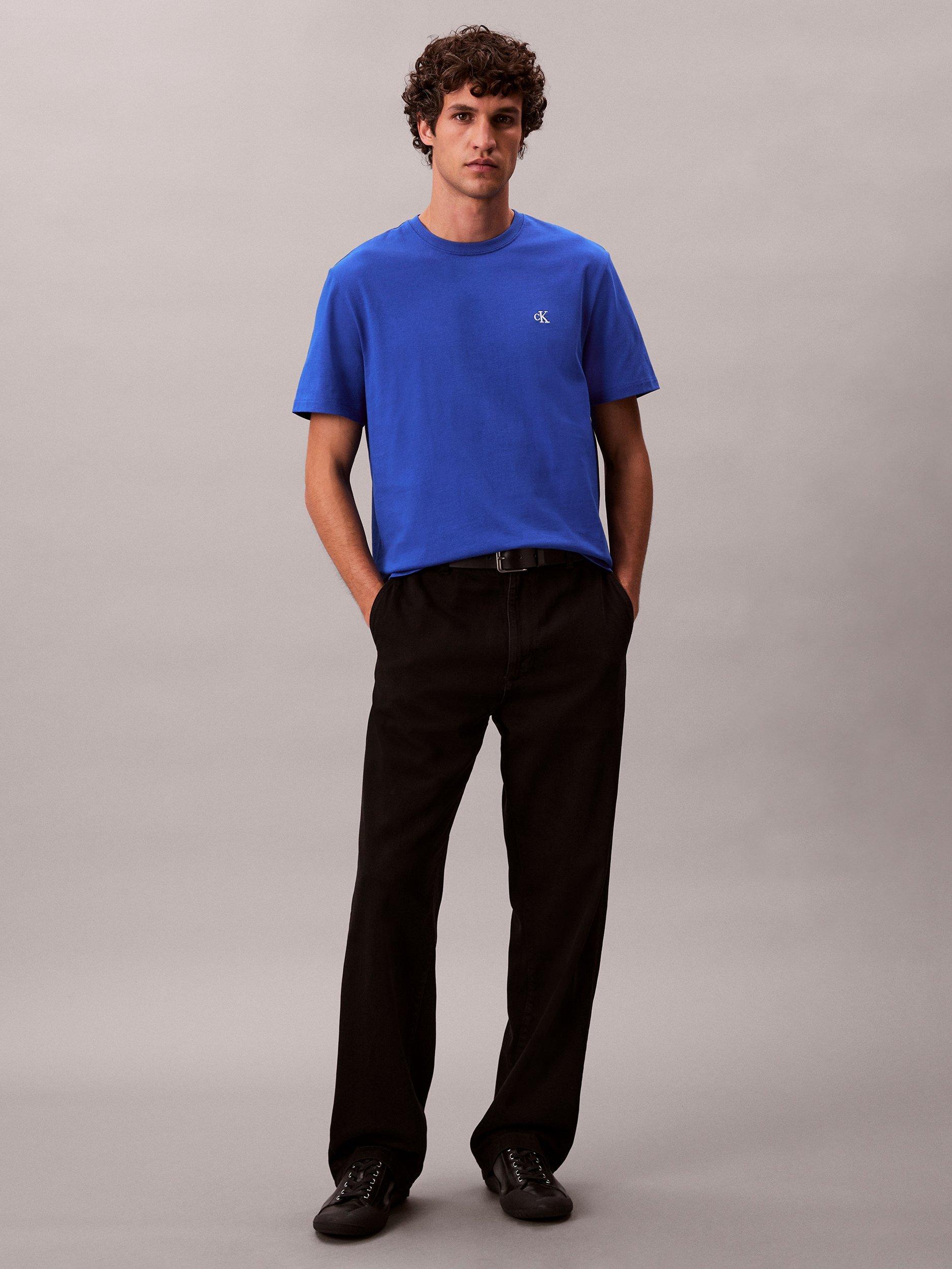 Product image 1 of 6, which shows Calvin Klein Crew Neck Monogram Cotton T-Shirt, Ocean Tides, S