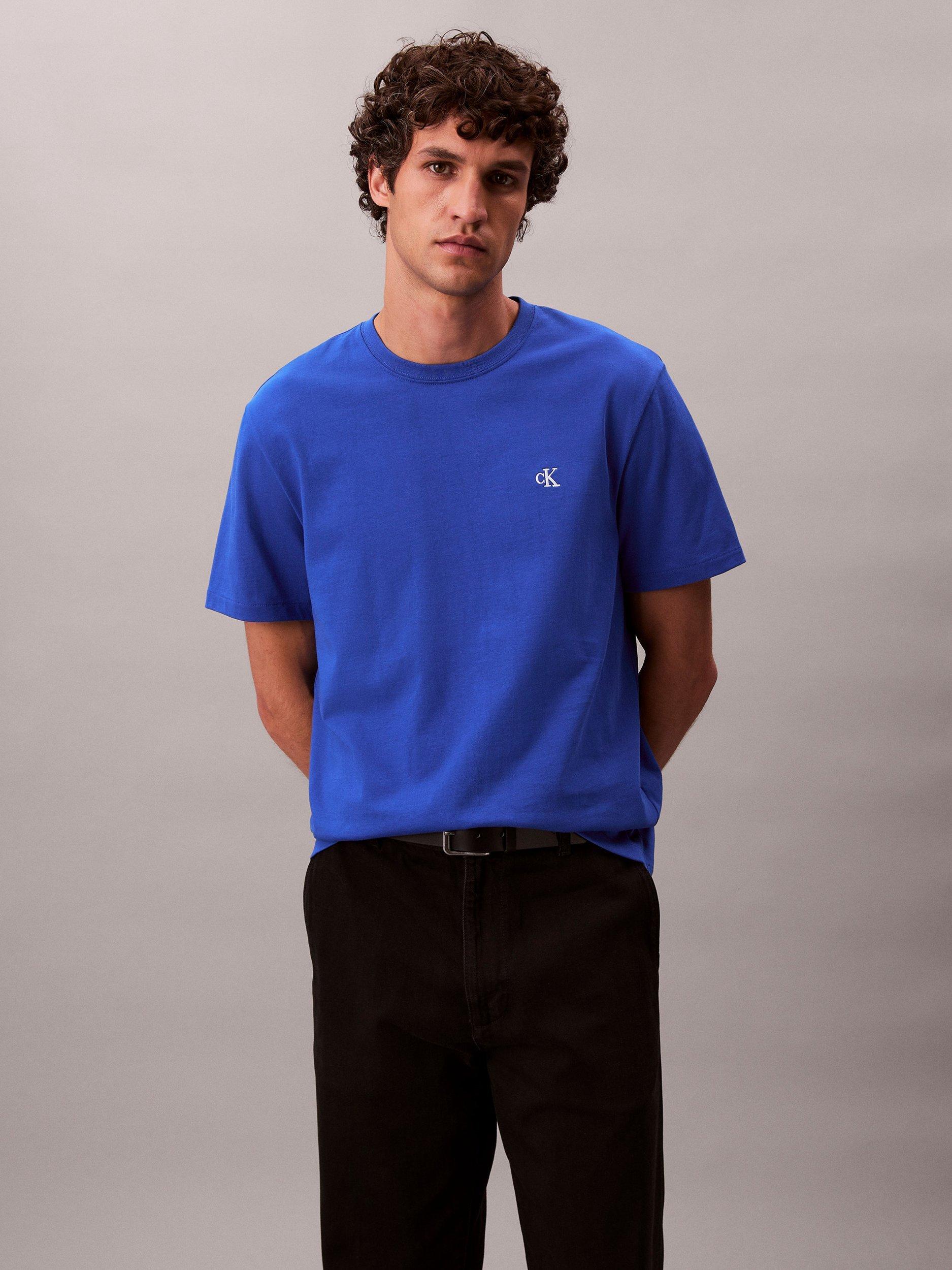 Product image 3 of 6, which shows Calvin Klein Crew Neck Monogram Cotton T-Shirt, Ocean Tides, S