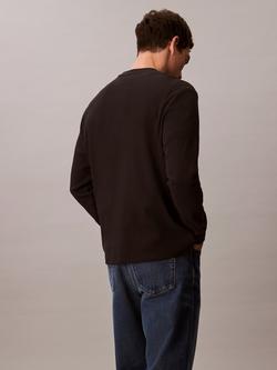 Calvin Klein Badge Logo Crew Neck Top, Black - view 2, Black