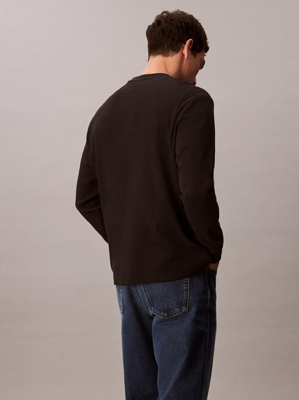Calvin Klein Badge Logo Crew Neck Top, Black - view 2, Black