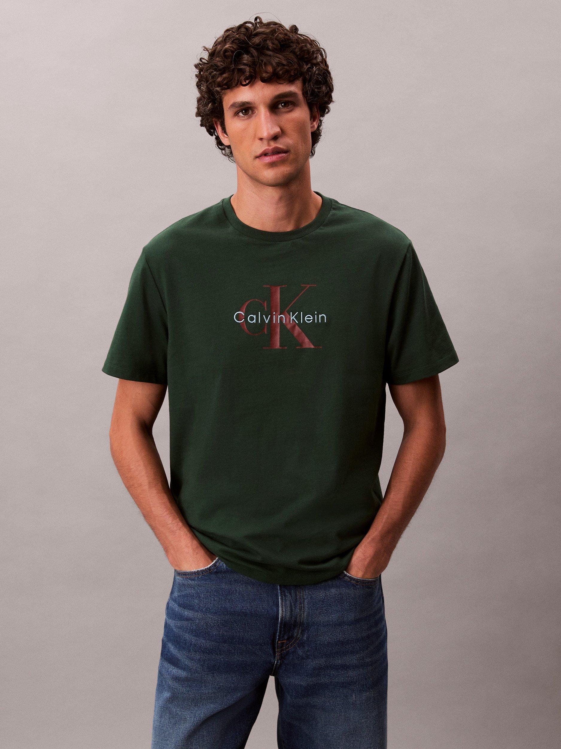 Product image 1 of 6, which shows Calvin Klein Monogram Cotton T-Shirt, Sycamore, S