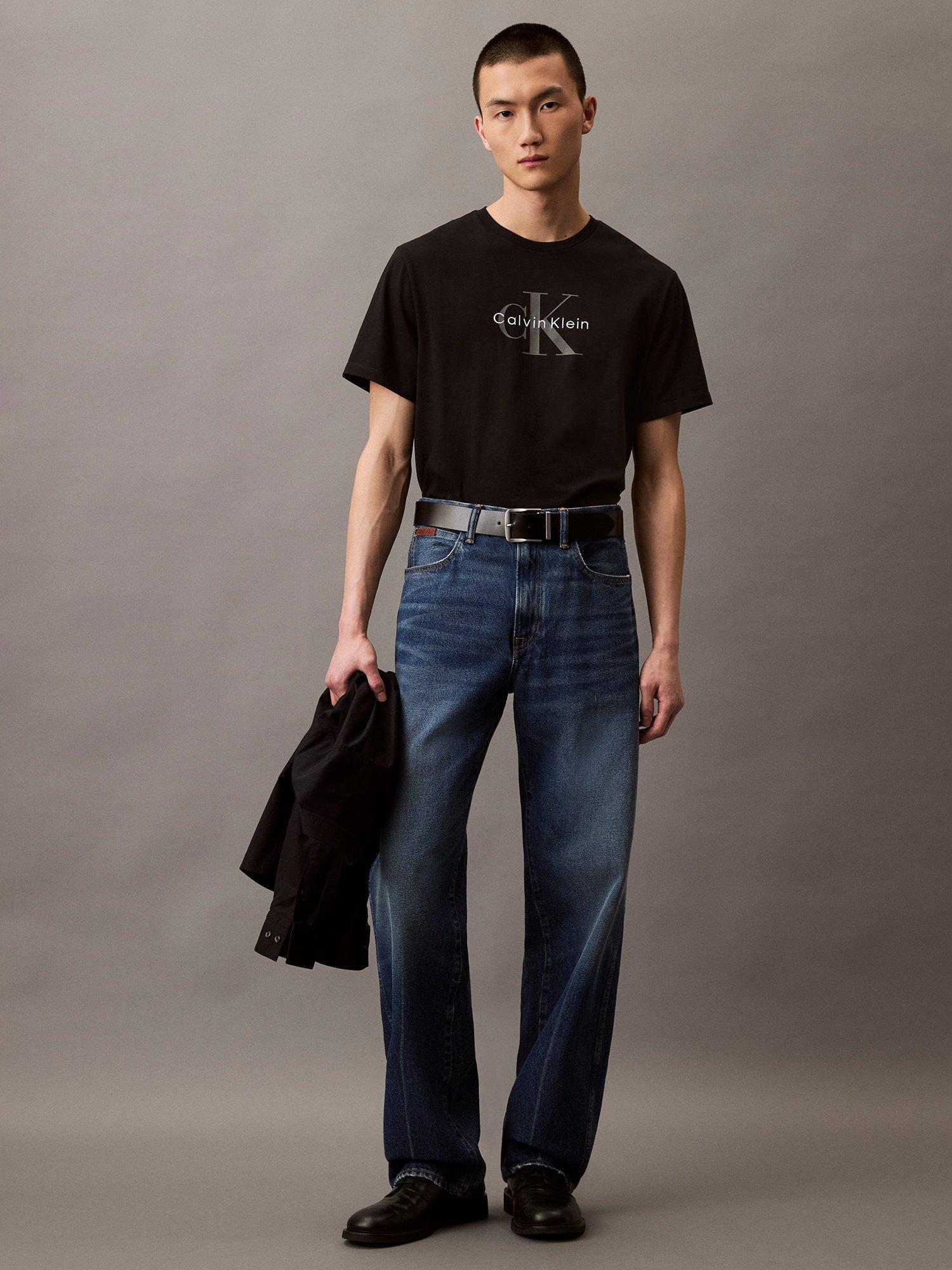 Product image 1 of 6, which shows Calvin Klein Monogram Cotton T-Shirt, Black, XS