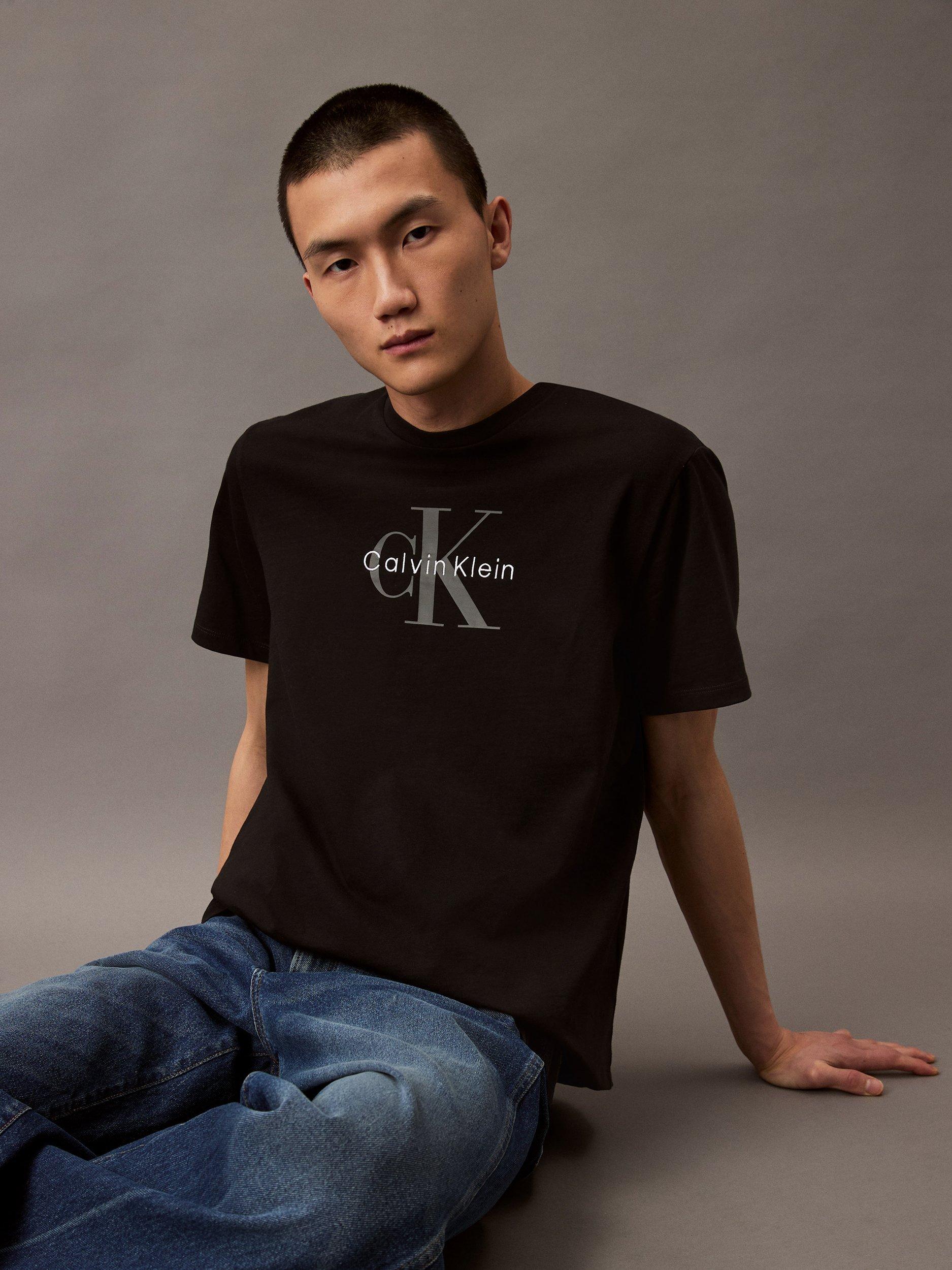 Product image 4 of 6, which shows Calvin Klein Monogram Cotton T-Shirt, Black, XS