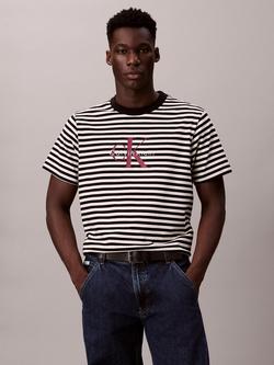 Calvin Klein Monogram Stripe Cotton T-Shirt, Black/White