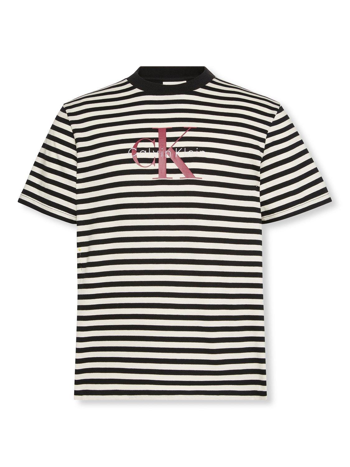 Product image 6 of 6, which shows Calvin Klein Monogram Stripe Cotton T-Shirt, Black/White, XS